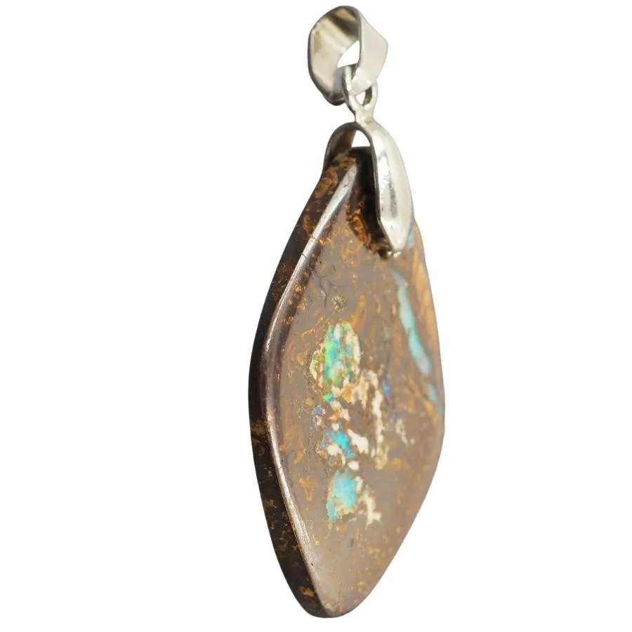 18ct White Gold Plated Boulder Opal Pendant