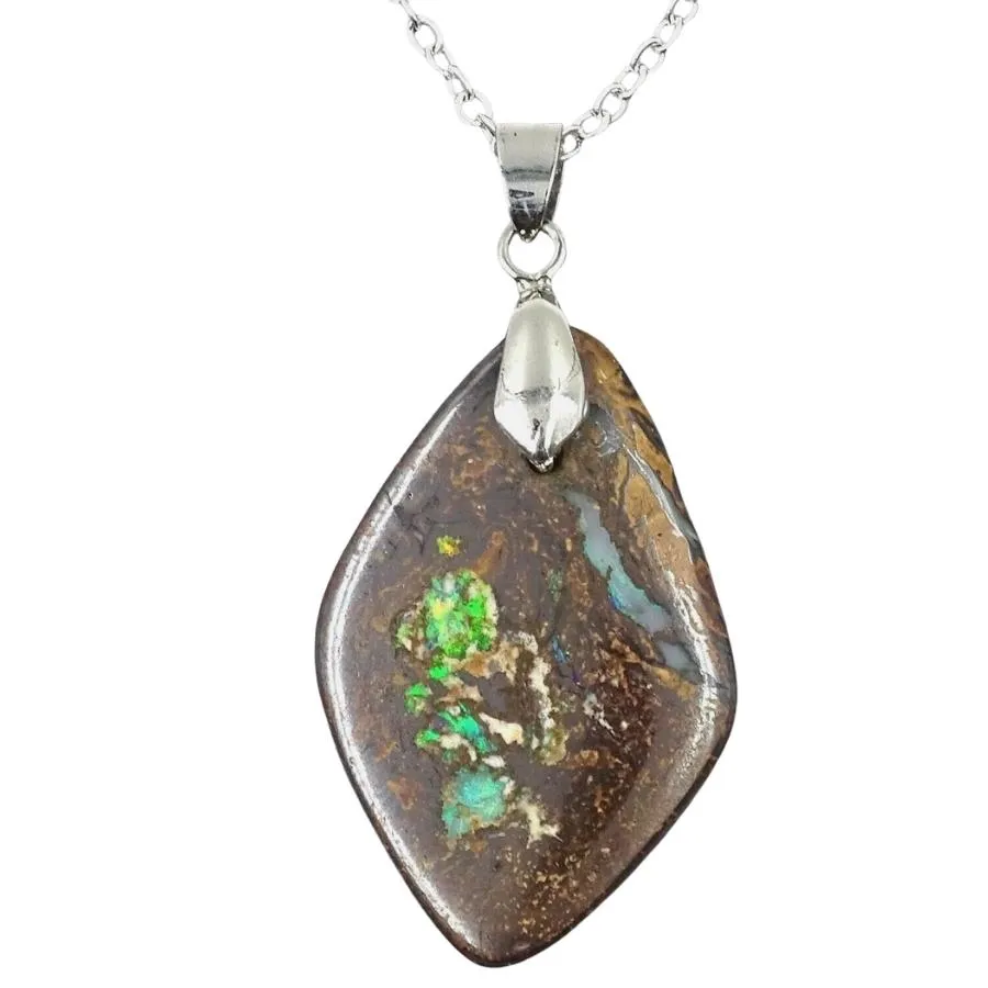 18ct White Gold Plated Boulder Opal Pendant