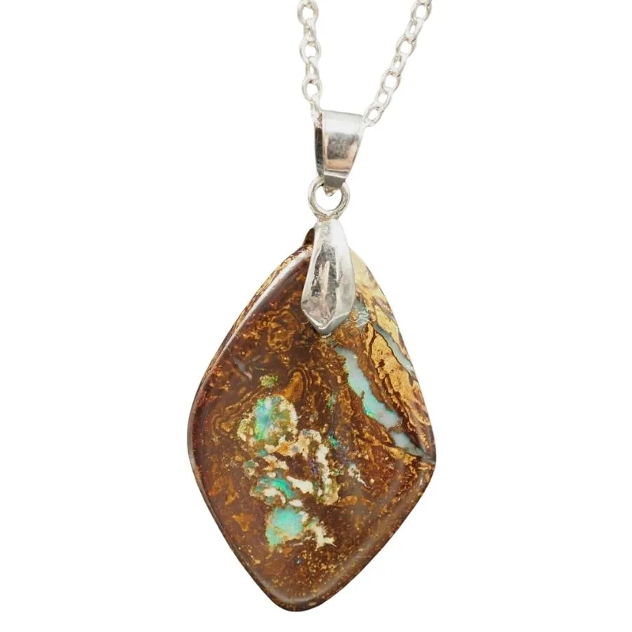 18ct White Gold Plated Boulder Opal Pendant