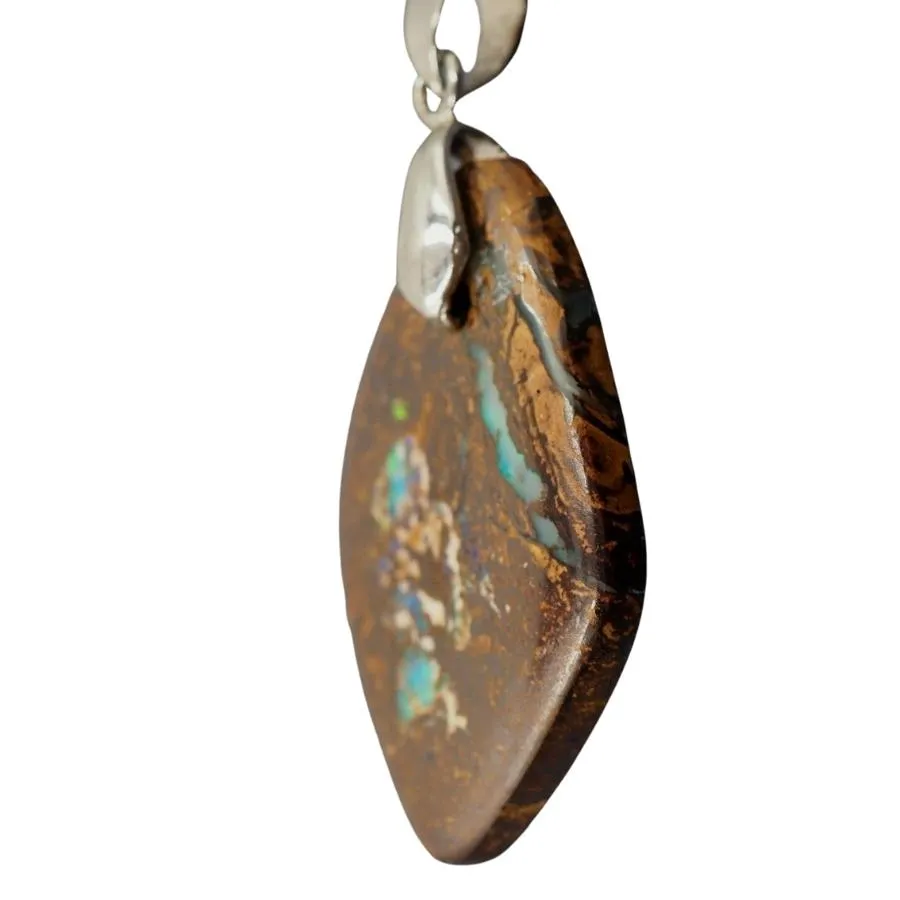18ct White Gold Plated Boulder Opal Pendant