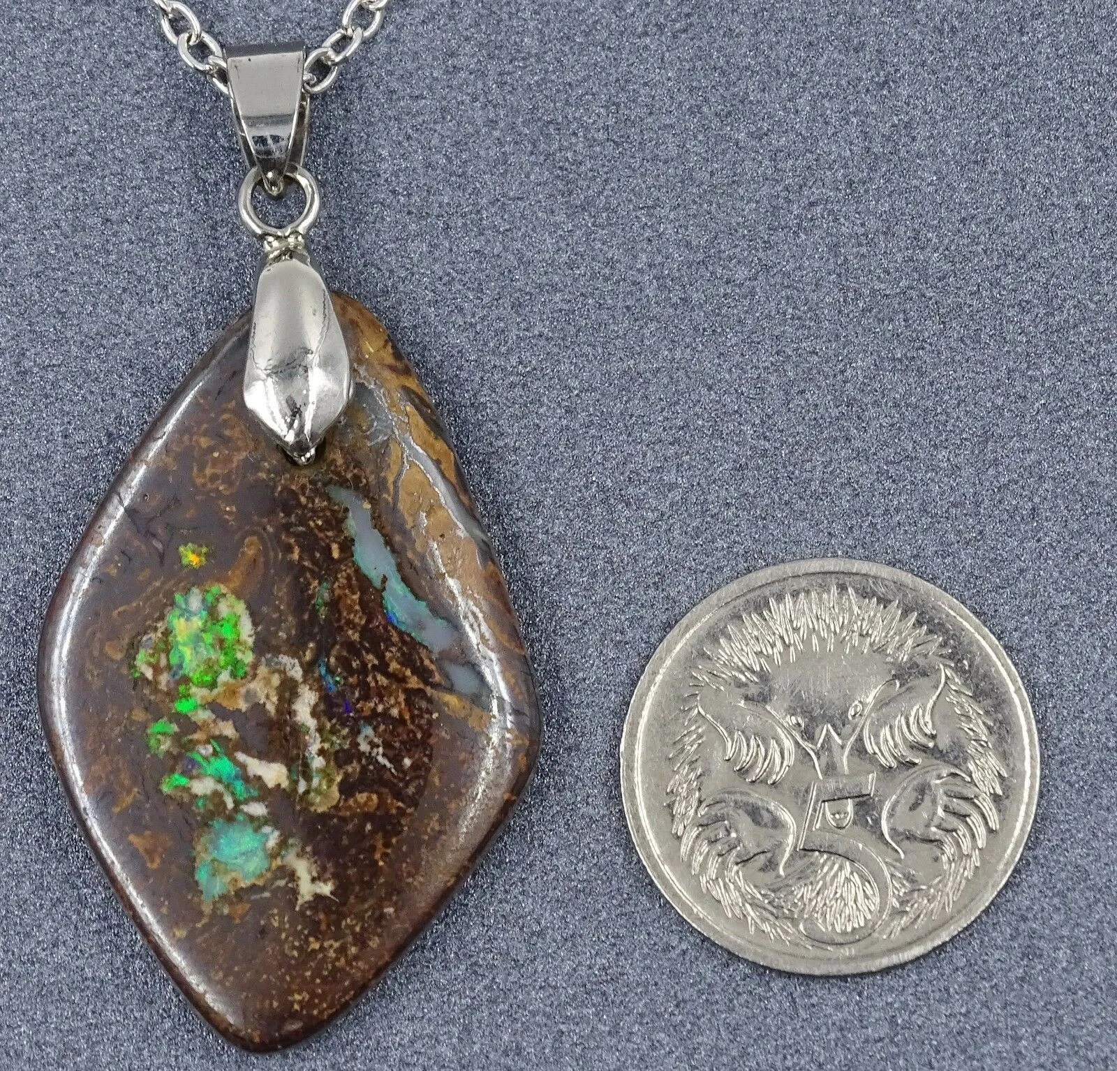 18ct White Gold Plated Boulder Opal Pendant