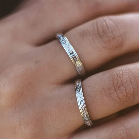 Adjustable Silver Engraved Couple Promise Ring Set