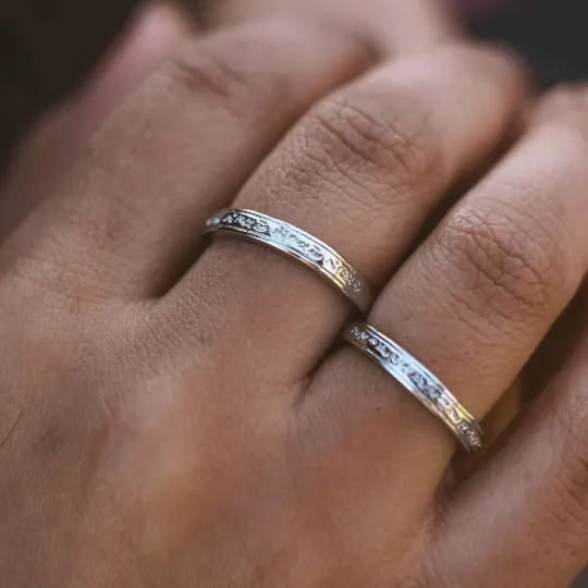 Adjustable Silver Engraved Couple Promise Ring Set