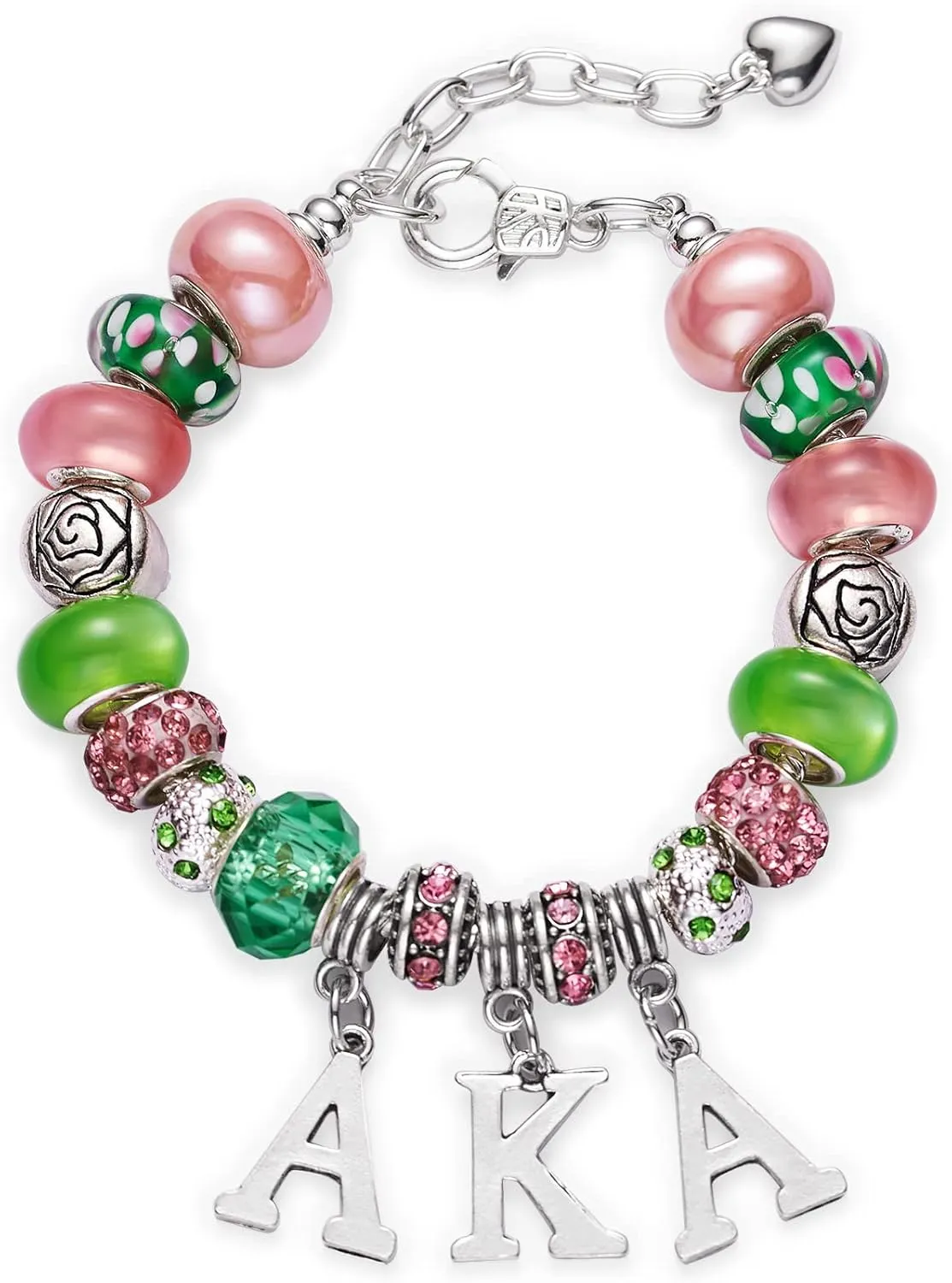 AKA Sorority Gifts for Women Paraphernalia Sorority Bracelet Pink and Green Jewelry Greek Crystal Charm