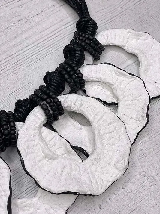 Alisha D Paper Mache Art Décor Necklace Papier-Mâché Stone Black And White
