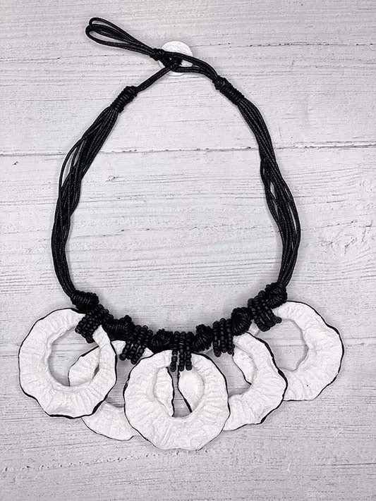Alisha D Paper Mache Art Décor Necklace Papier-Mâché Stone Black And White