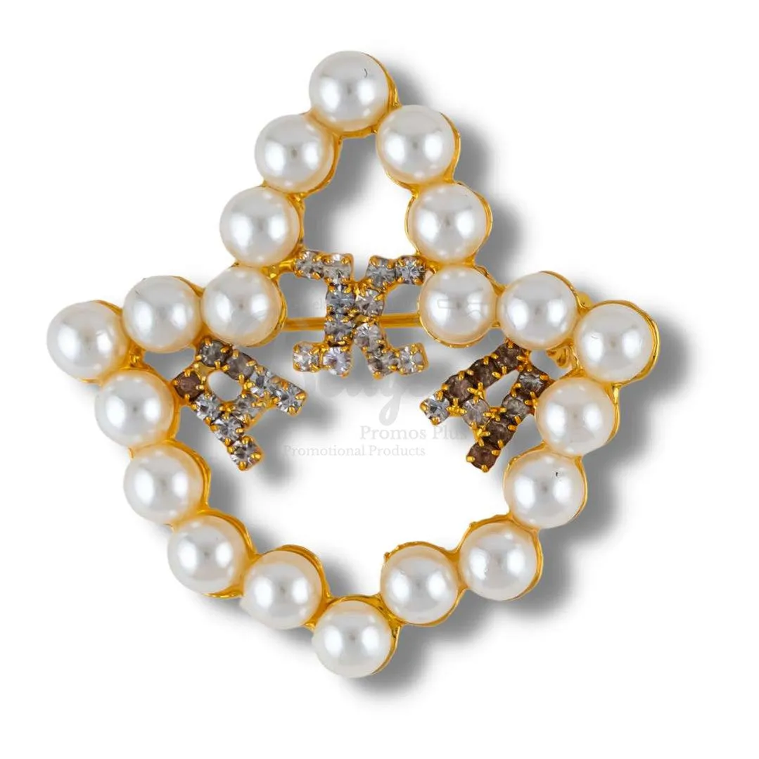 Alpha Kappa Alpha AKA Pearl Ivy-Shaped Rhinestone Pin with Letters