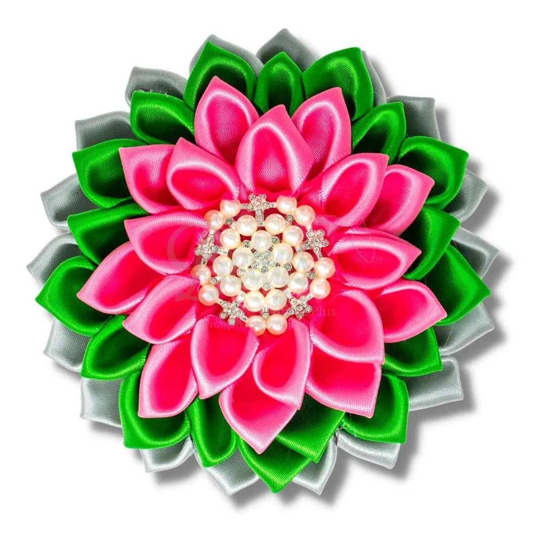 Alpha Kappa Alpha AKA Silk Flower Brooch for Golden Soror and Silver Star