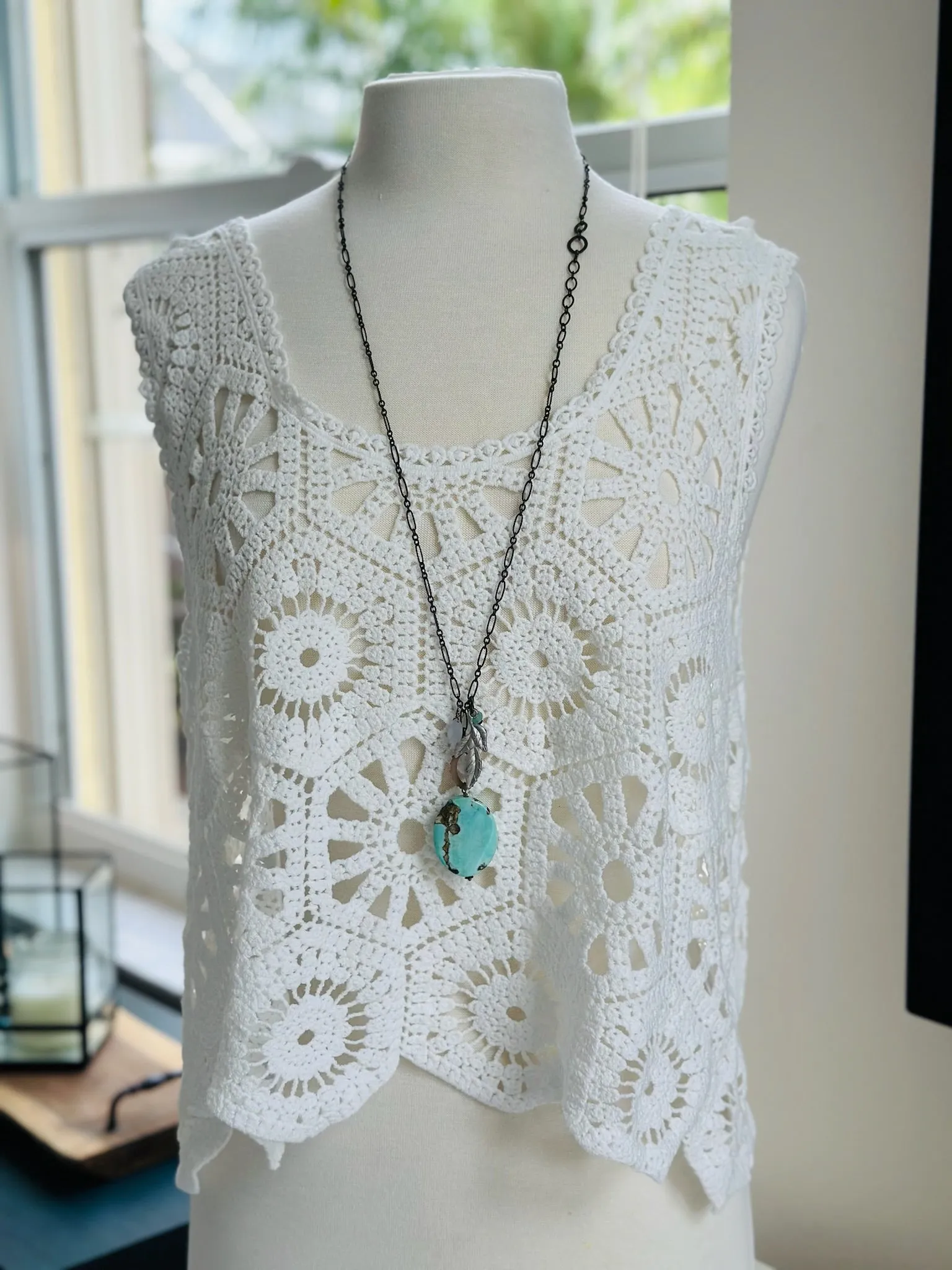 Aragonite Long Mixed Metals nh necklace