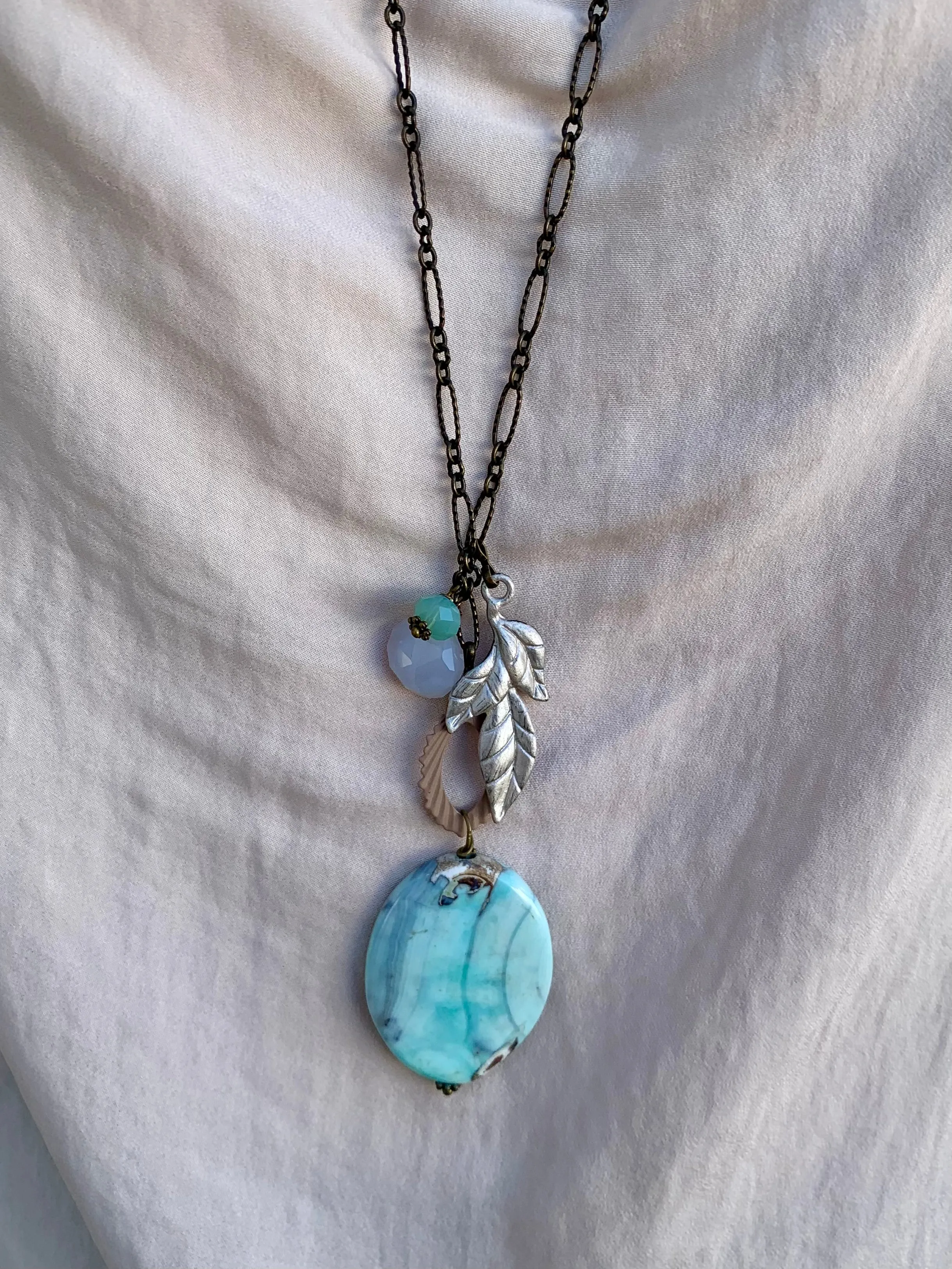 Aragonite Long Mixed Metals nh necklace
