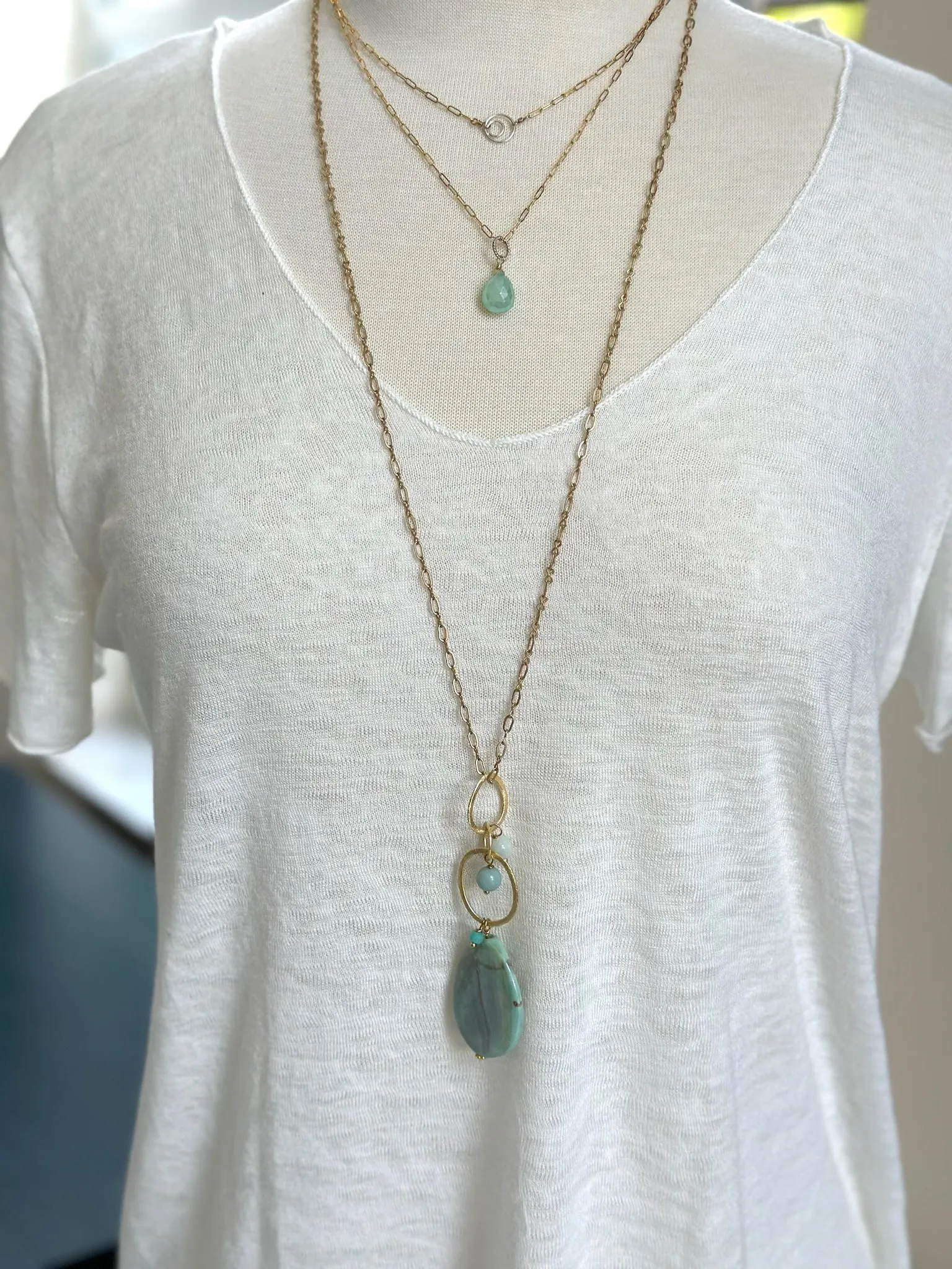 Aragonite Long Necklace in matte gold