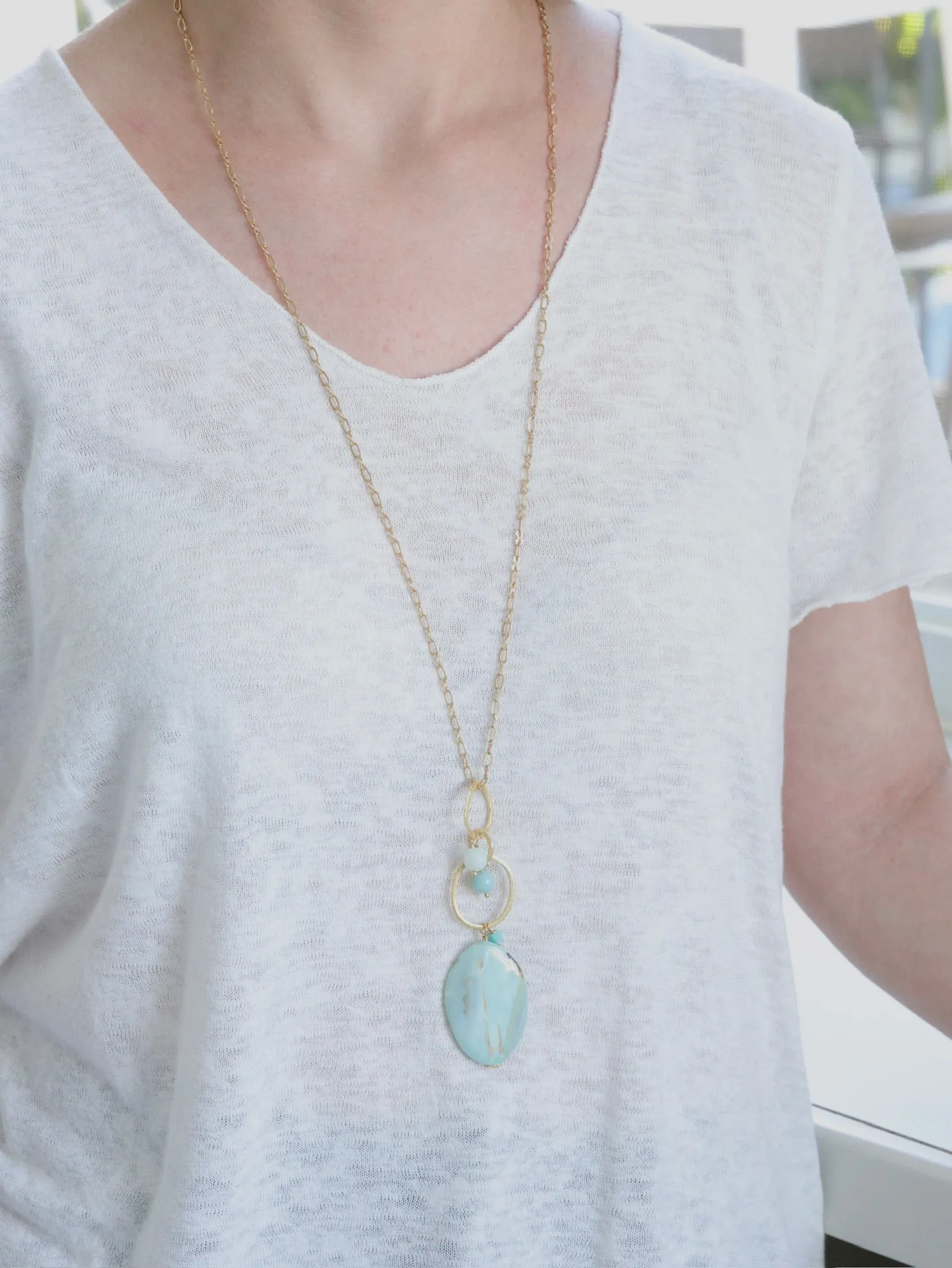 Aragonite Long Necklace in matte gold