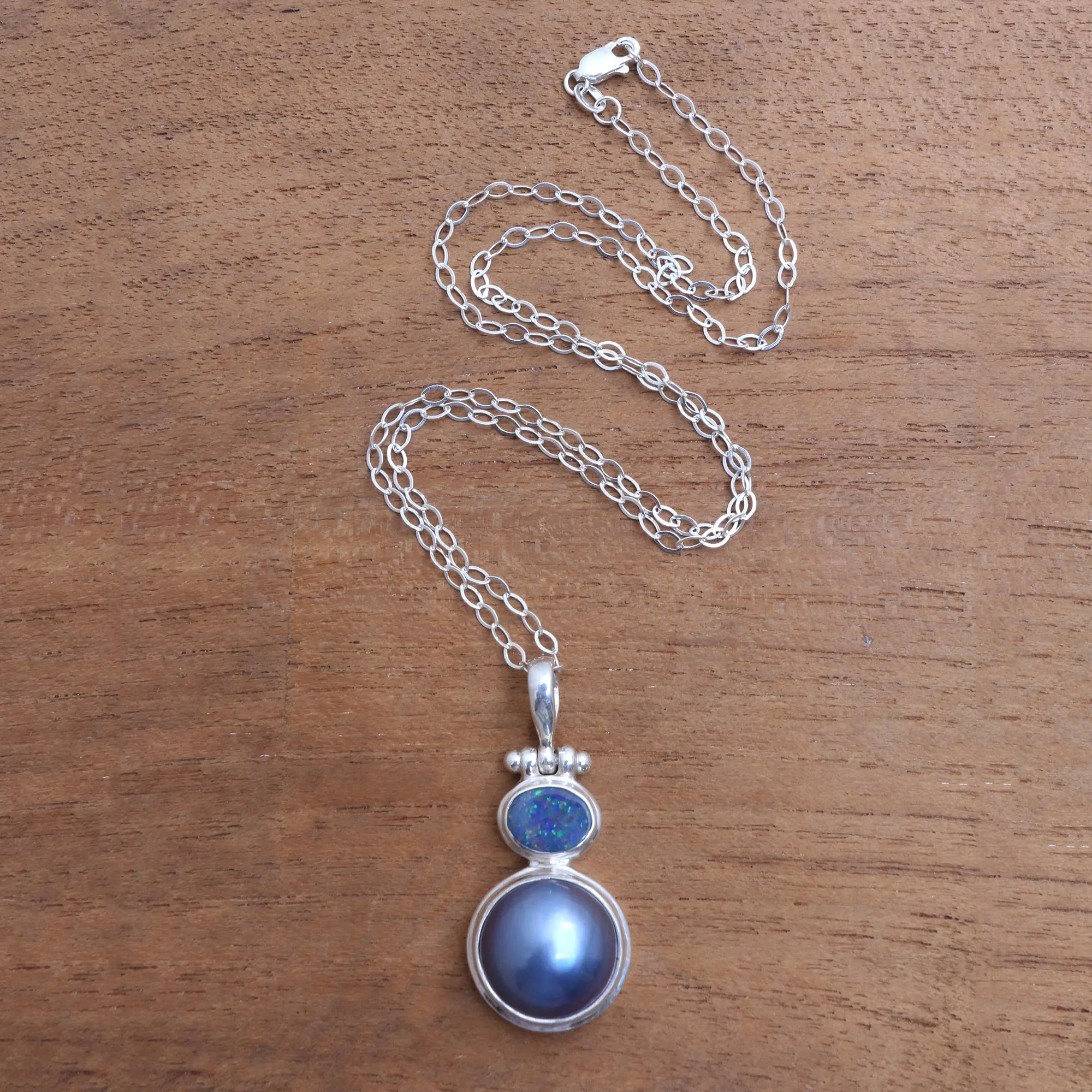 Blue Ocean Dream Modern Sterling Silver and Cultured Pearl Pendant