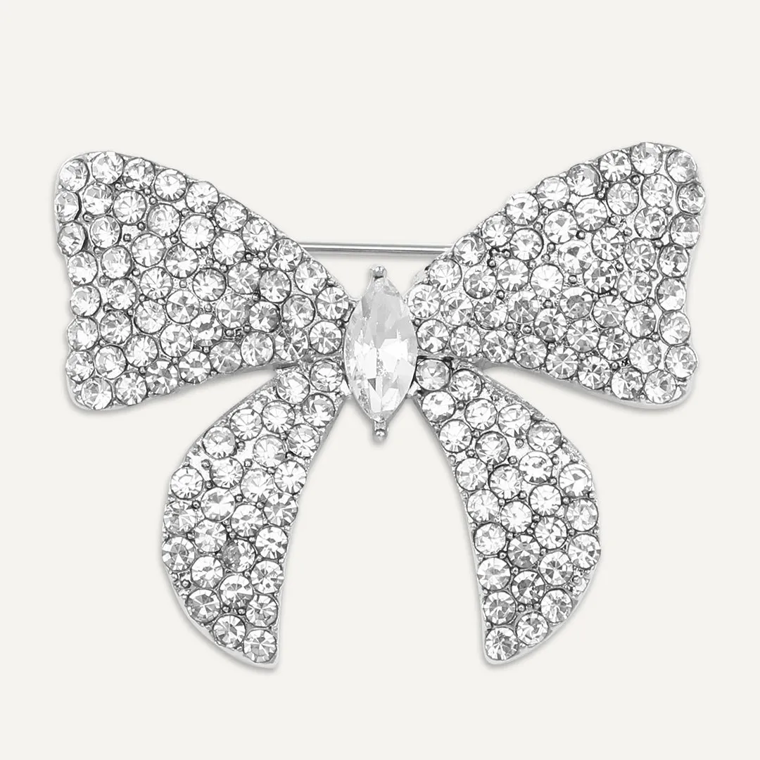 Bow Brooch In Silver-Tone