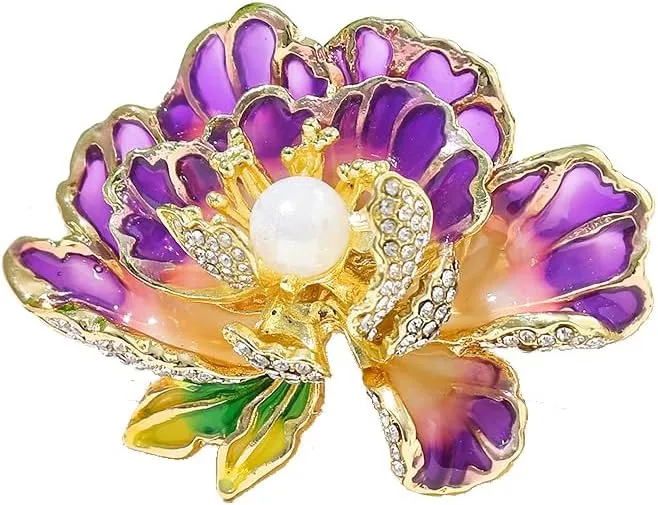 Brooch Pin for Women Flowers Brooch with Created Crystal | Elegant Brooches | Pearl Brooches for Women with Flower Pins | Designer Brooch Collar Pins for Women