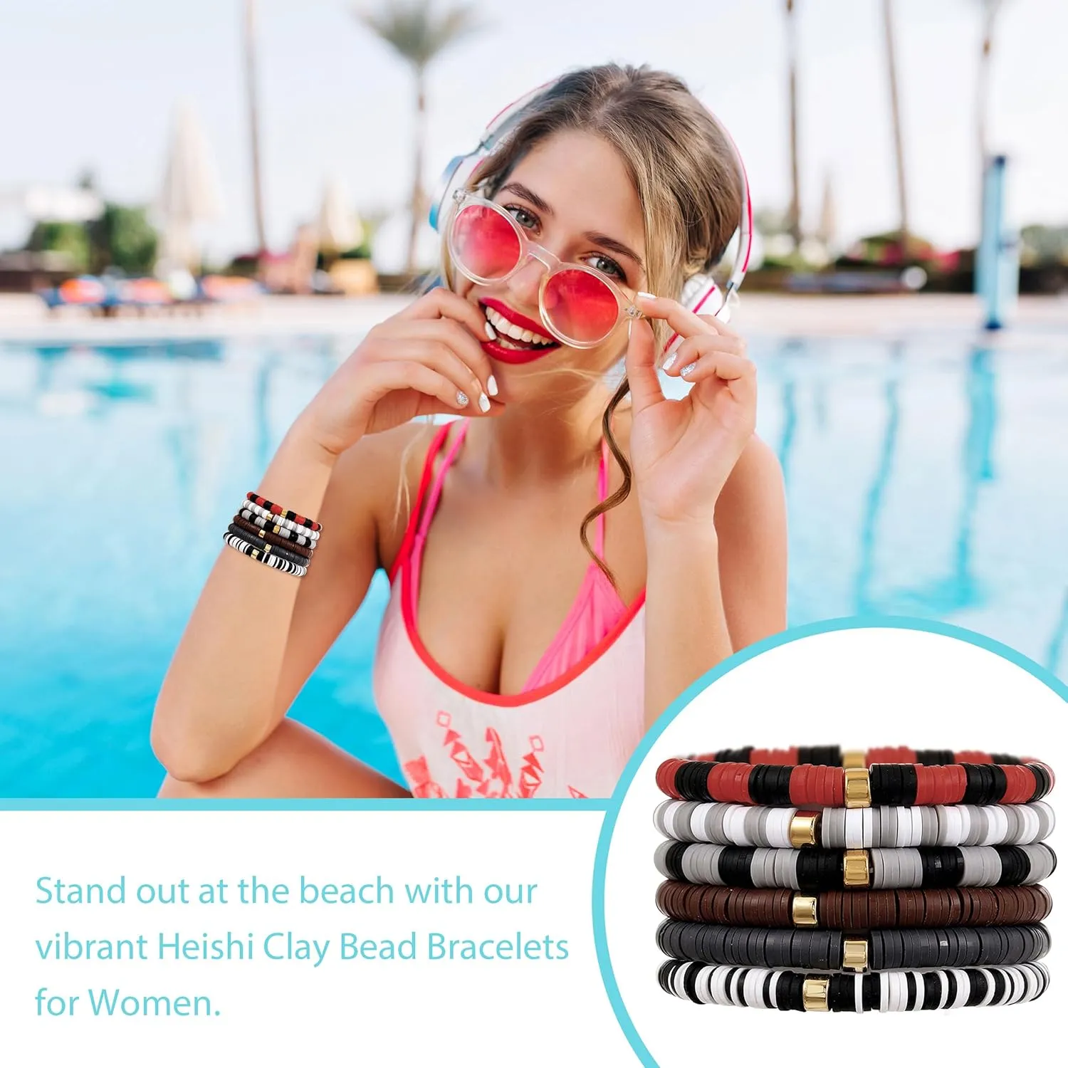 choice of all Blue Bracelets for Women Clay Bead Bracelets Preppy Bracelets Colorful Beaded Bracelet Heishi Surfer Stretch Bracelet Friendship Bracelet for s Preppey Summer Stuff Trendy Jewelry 2024