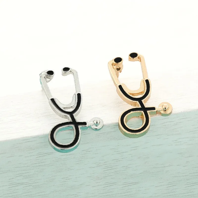 Doctors Nurses  Mini Stethoscope Brooches Pins Jackets Coat Lapel Pin Bag Button Collar Badges Gifts Medical Jewelry