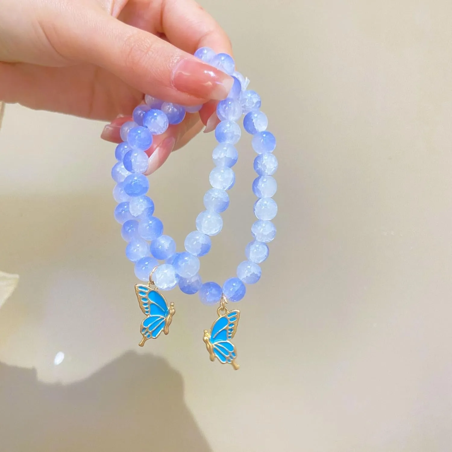 Fuqimanman2020 2Pcs BFF Butterfly Matching Bracelets for Women Colorful Butterfly Crystal Beaded Stretch Bracelet Set Long Distance Friendship Sisters Jewelry Gift