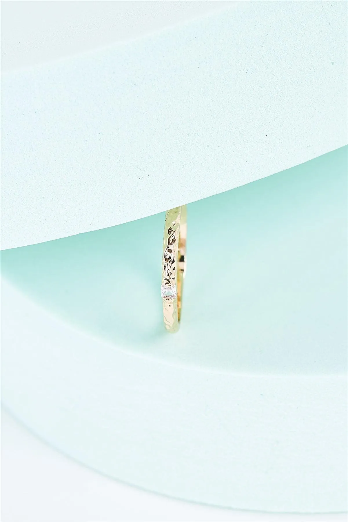 Gold Structured Band Faux Diamond Ring