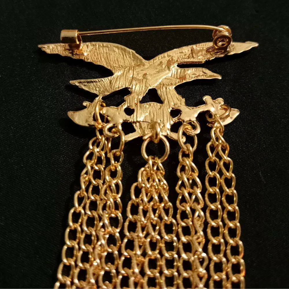 Golden Eagle Bird with Axe Designer Brooch