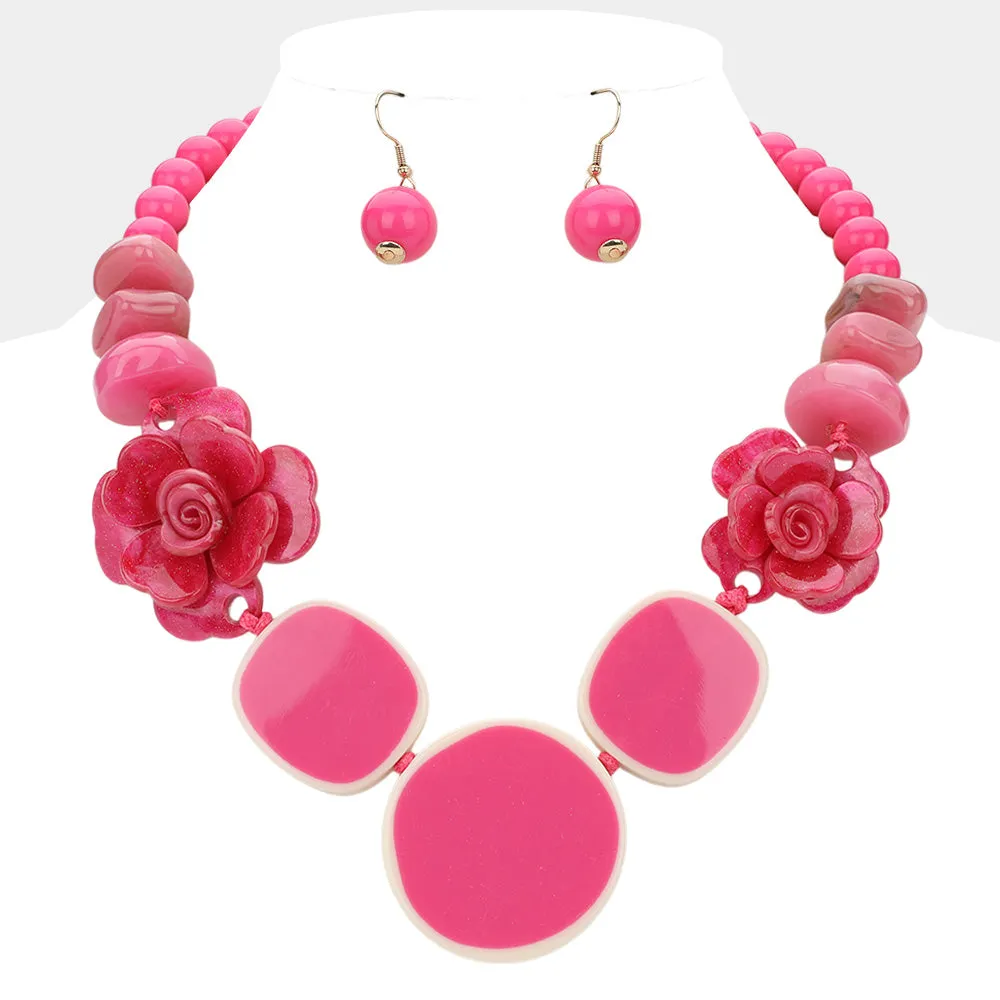 iLLASPARKZ Bold Resin Flower Geometric Beaded Statement Necklace