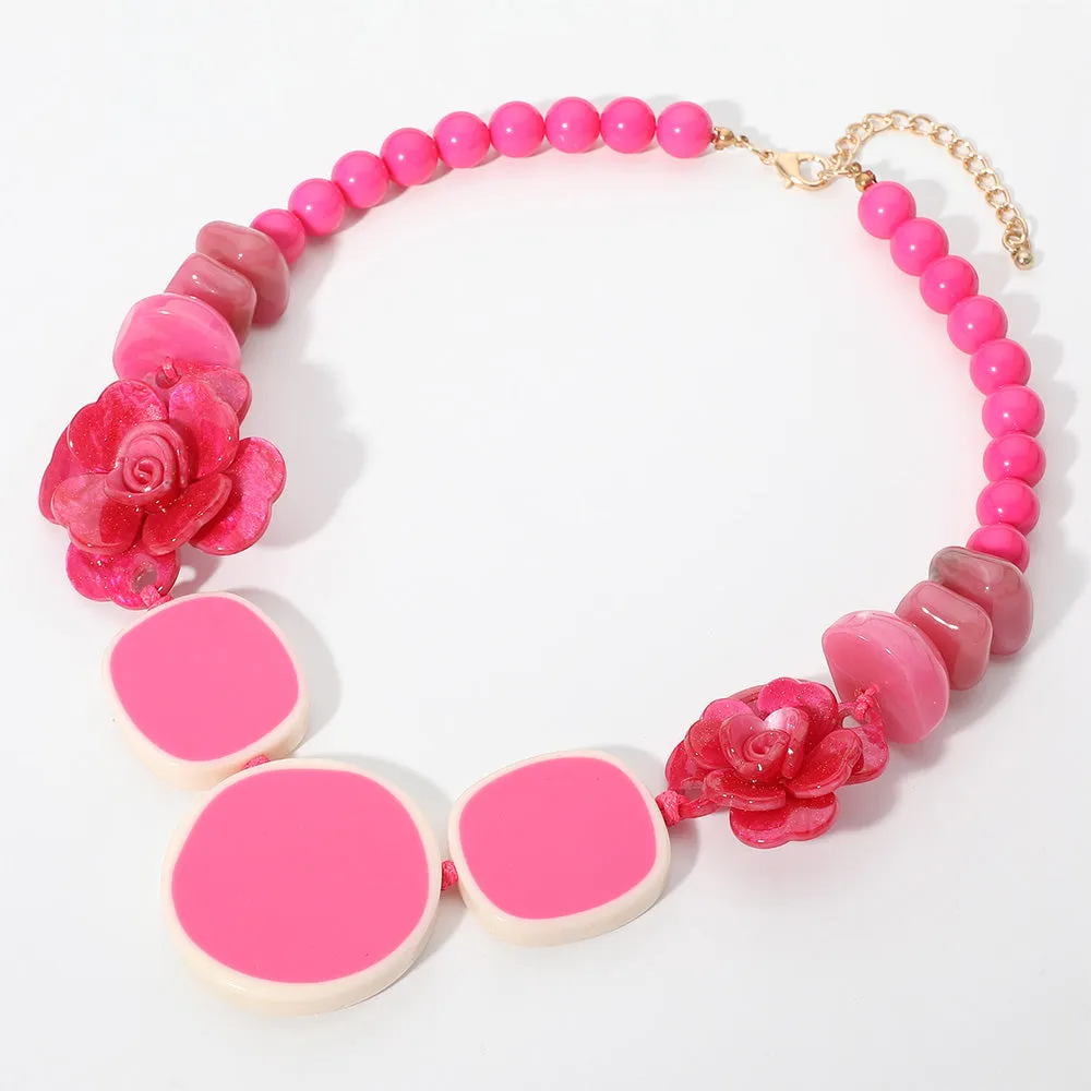 iLLASPARKZ Bold Resin Flower Geometric Beaded Statement Necklace