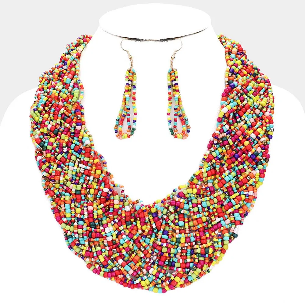 iLLASPARKZ Braided Faceted Bead Statement Bib Necklace