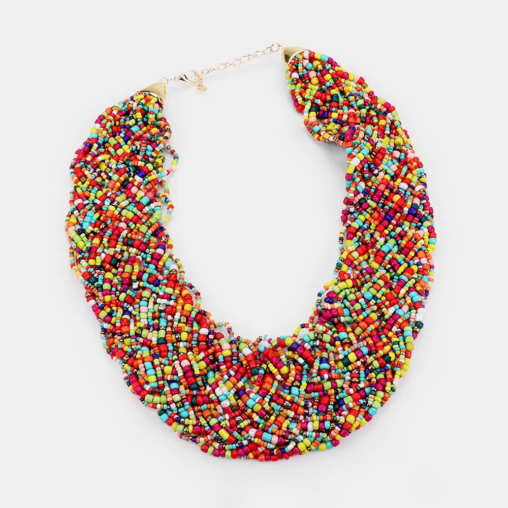 iLLASPARKZ Braided Faceted Bead Statement Bib Necklace