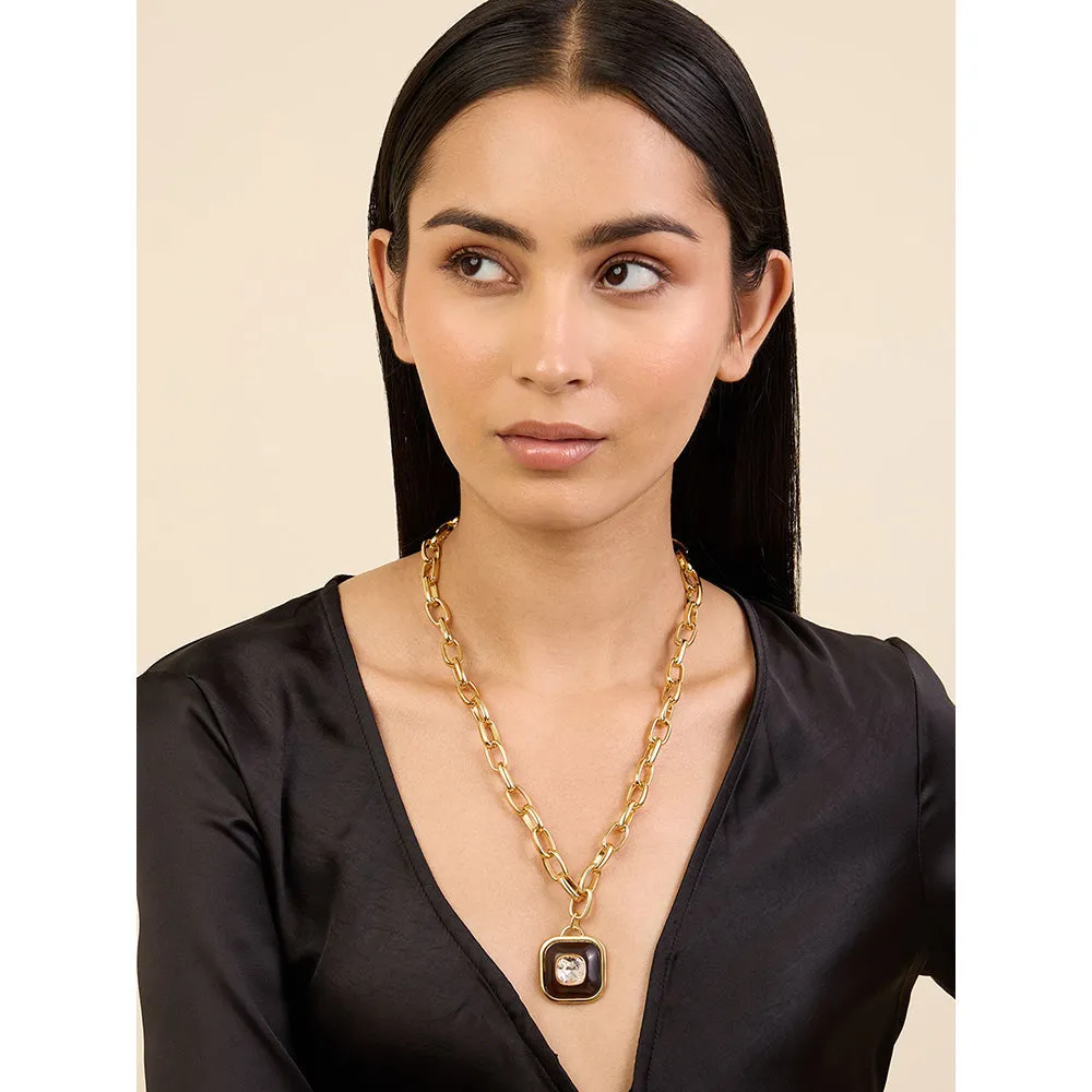 Isharya Medallion Chain Link in 18Kt Gold Plated Necklace