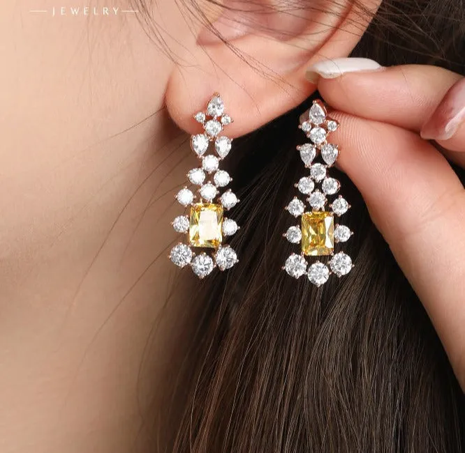 Jewelry fashion ins new micro-encrusted zirconium artificial gemstone yellow tassel earrings