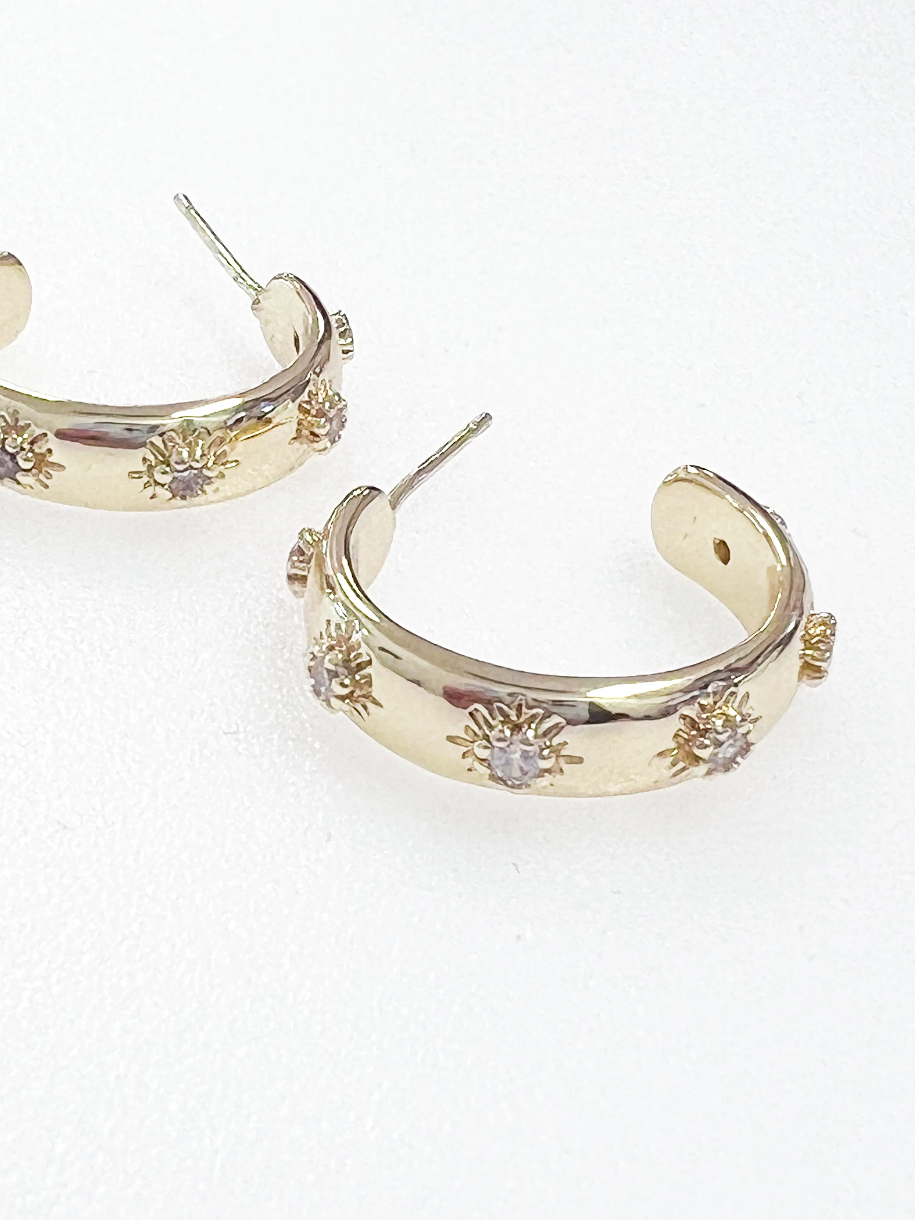 Leona - Rhinestone Detail Gold Hoops