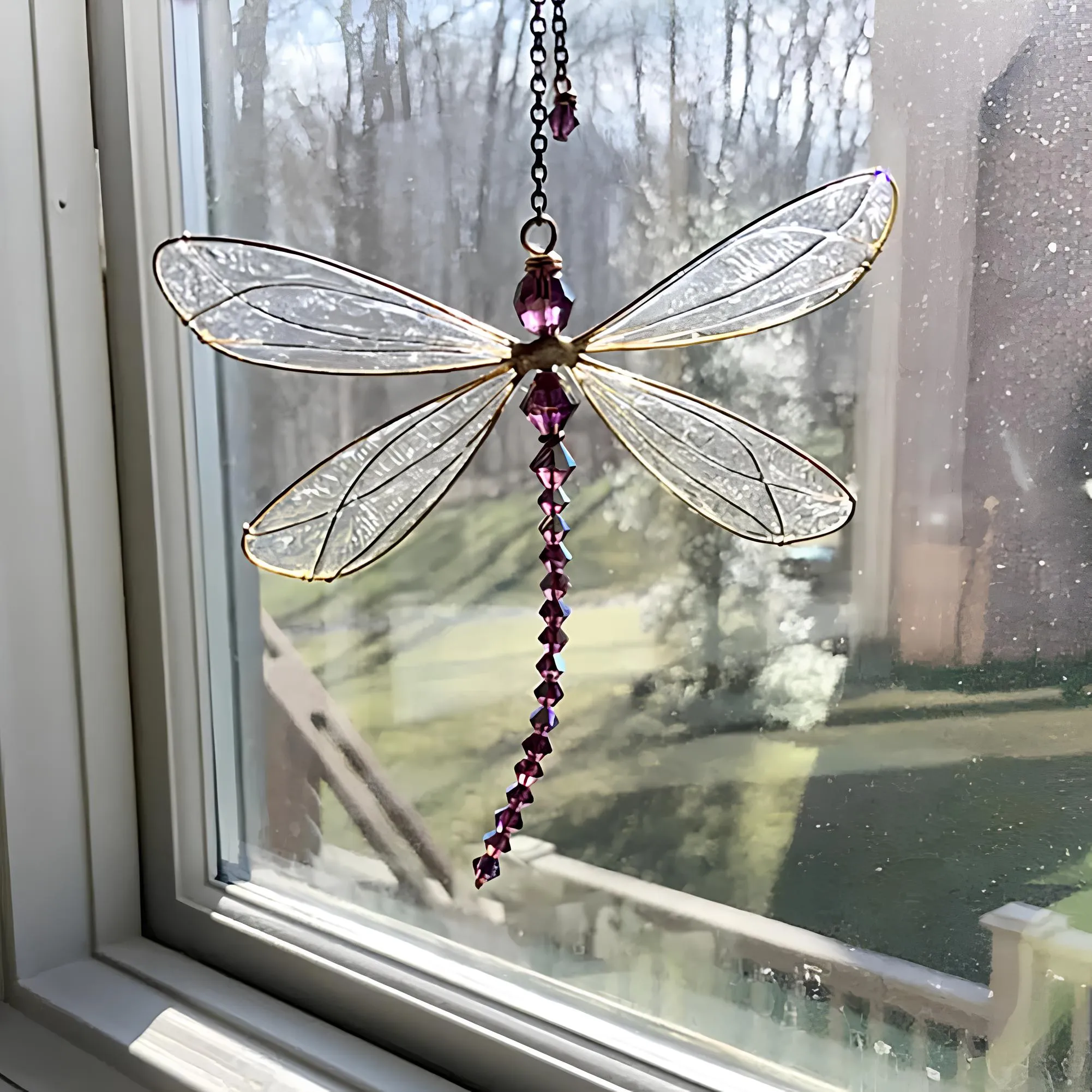 Metal Wing Dragonfly & Butterfly Crystal Suncatcher  Garden Wind Chimes & Home Window Car Decor