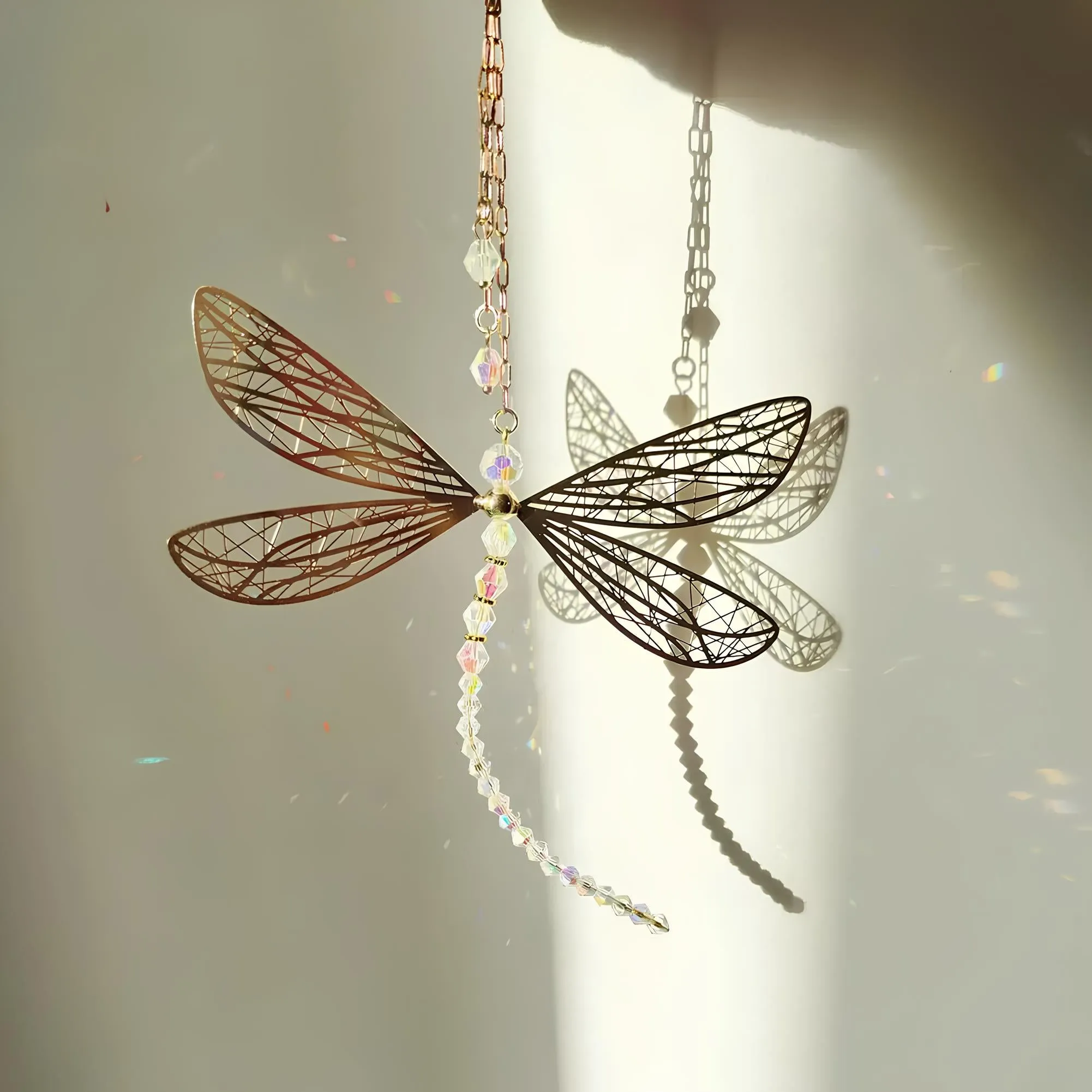 Metal Wing Dragonfly & Butterfly Crystal Suncatcher  Garden Wind Chimes & Home Window Car Decor