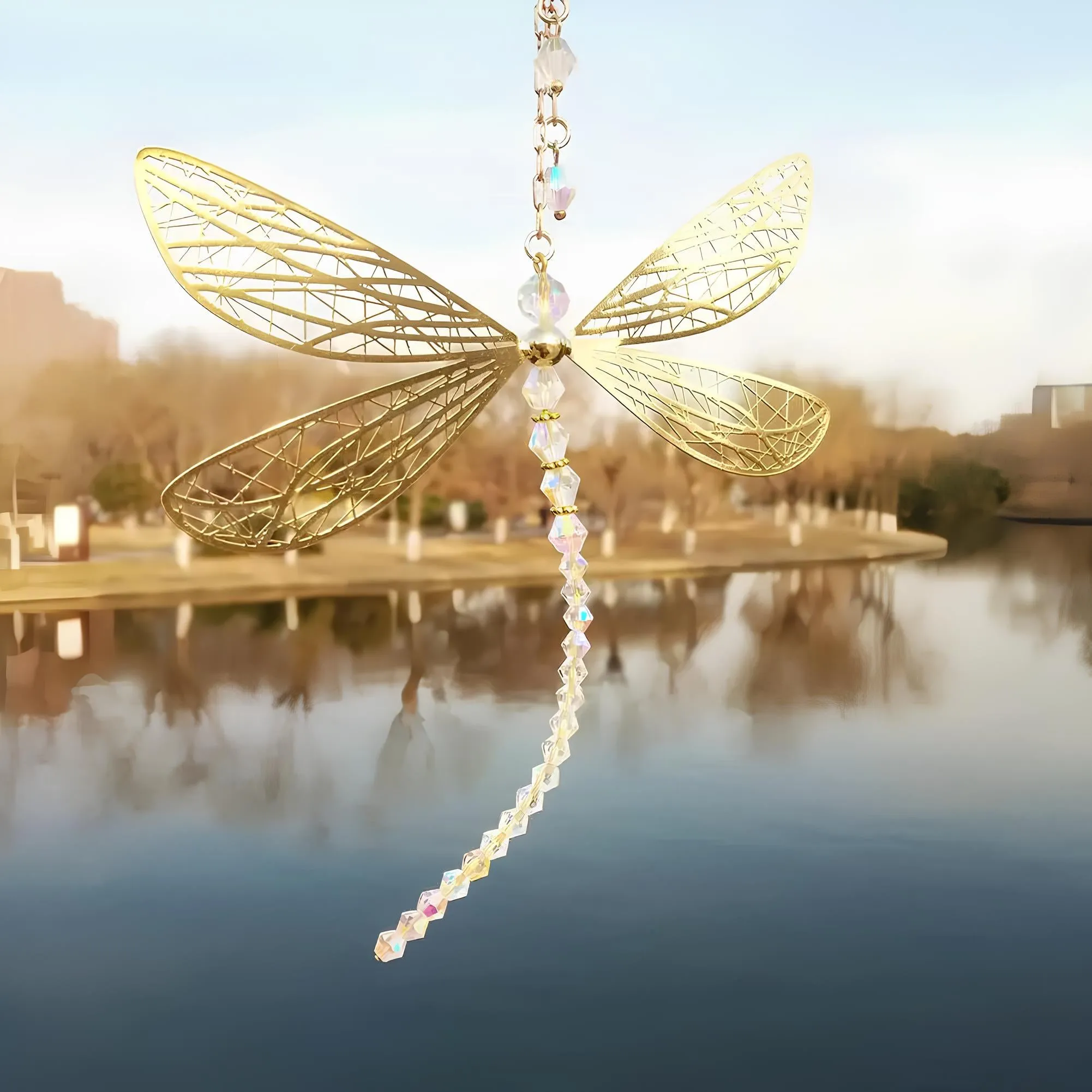 Metal Wing Dragonfly & Butterfly Crystal Suncatcher  Garden Wind Chimes & Home Window Car Decor