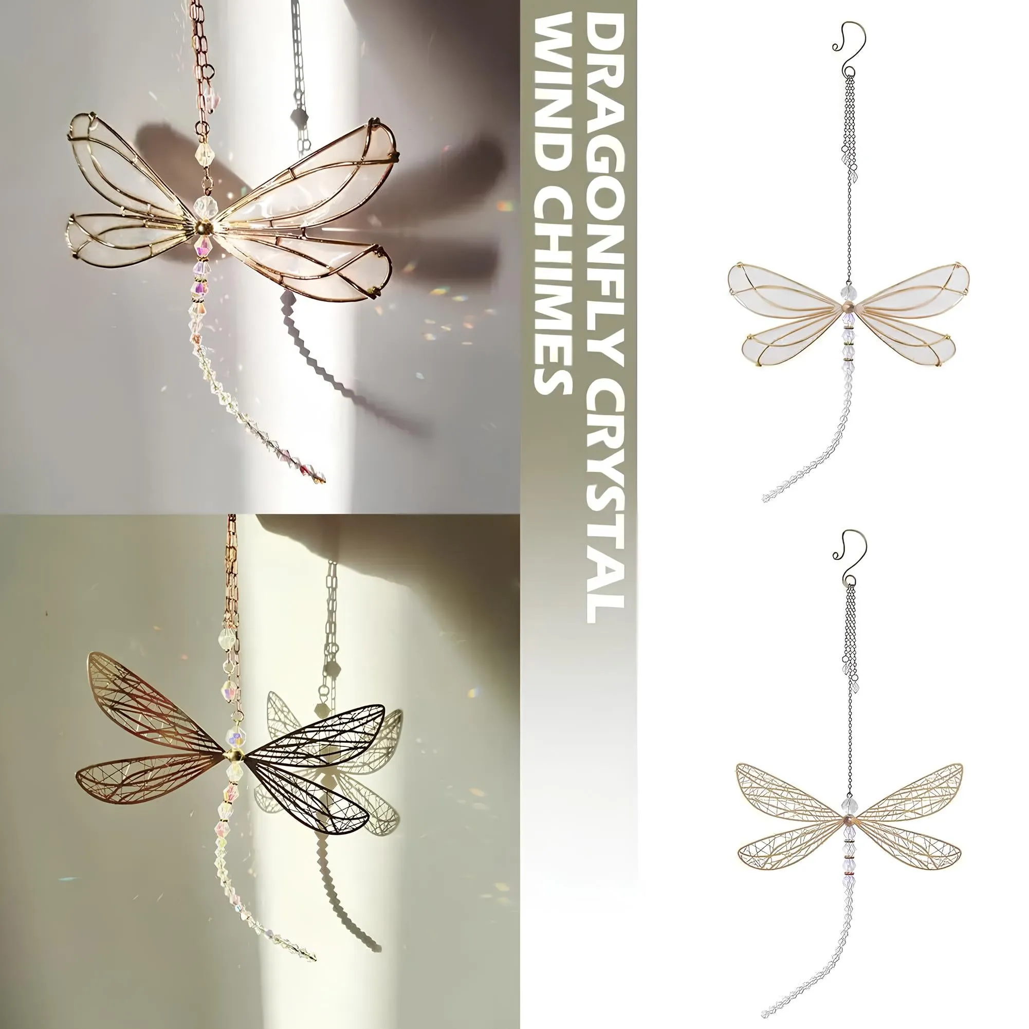 Metal Wing Dragonfly & Butterfly Crystal Suncatcher  Garden Wind Chimes & Home Window Car Decor