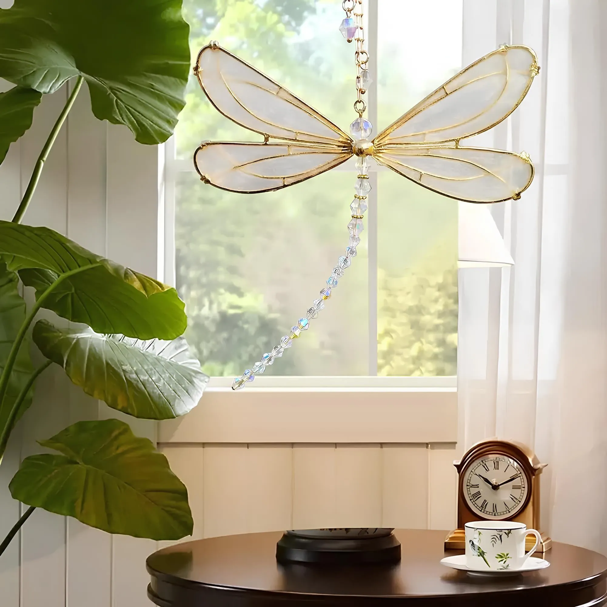 Metal Wing Dragonfly & Butterfly Crystal Suncatcher  Garden Wind Chimes & Home Window Car Decor