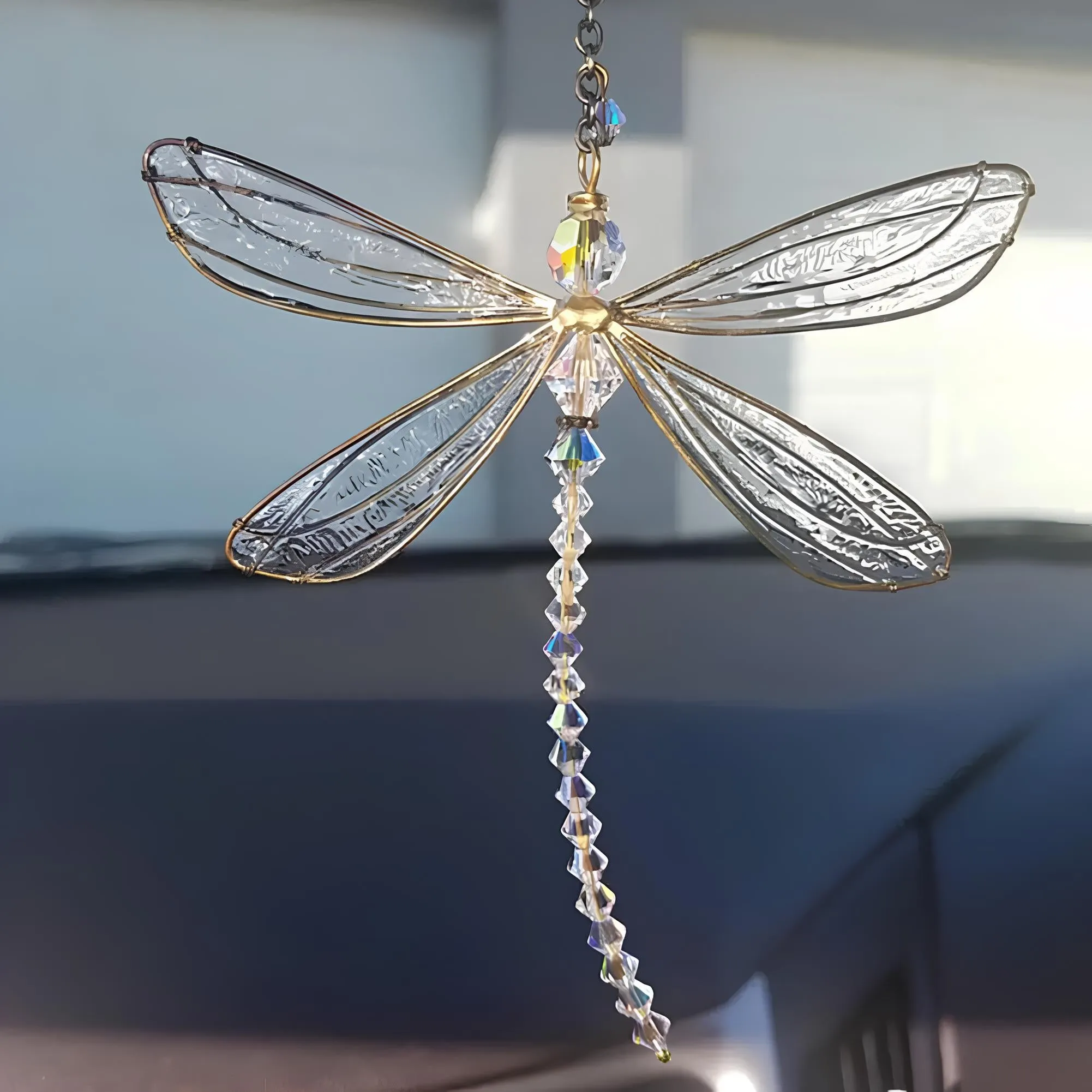 Metal Wing Dragonfly & Butterfly Crystal Suncatcher  Garden Wind Chimes & Home Window Car Decor