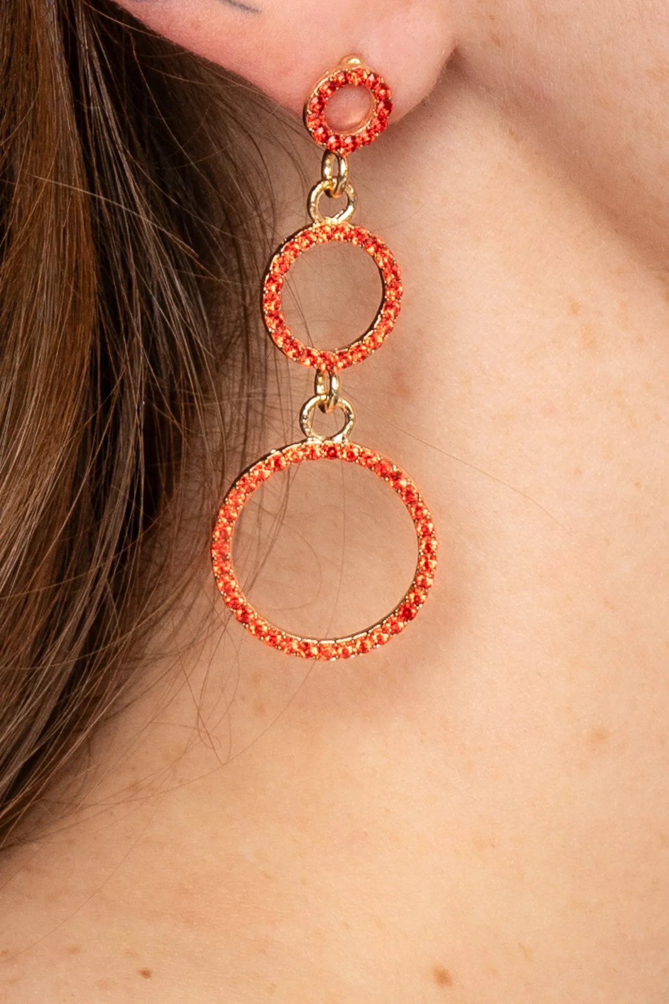 Multicolored Rhinestone Tri Circle Drop Earrings
