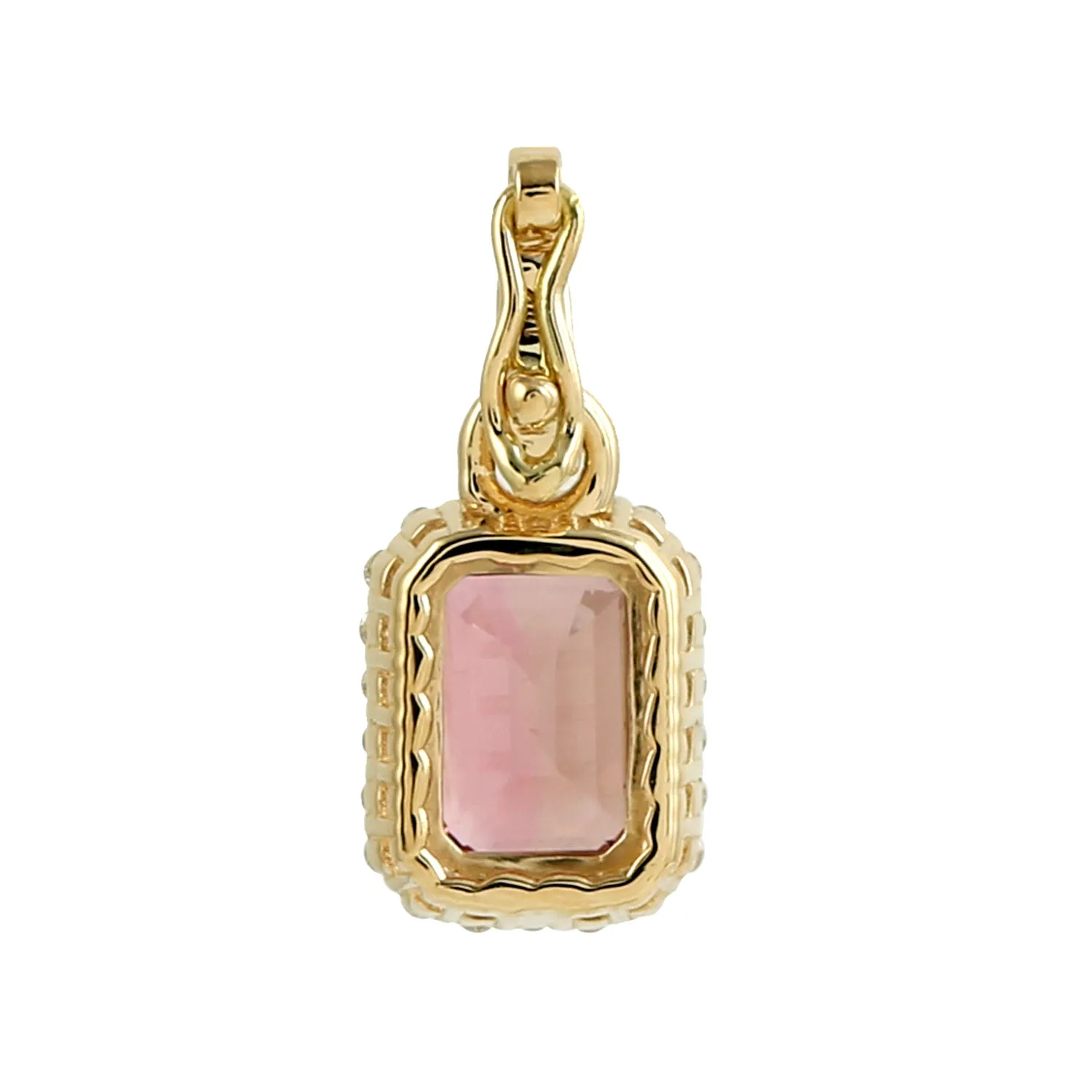 Octagon Pink Tourmaline Pave Diamond Charm Pendant 18K Yellow Gold jewelry Gifts
