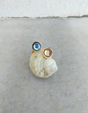 Open Stone Ring, Silver Or Gold Plated Bronze Ring With Crystals