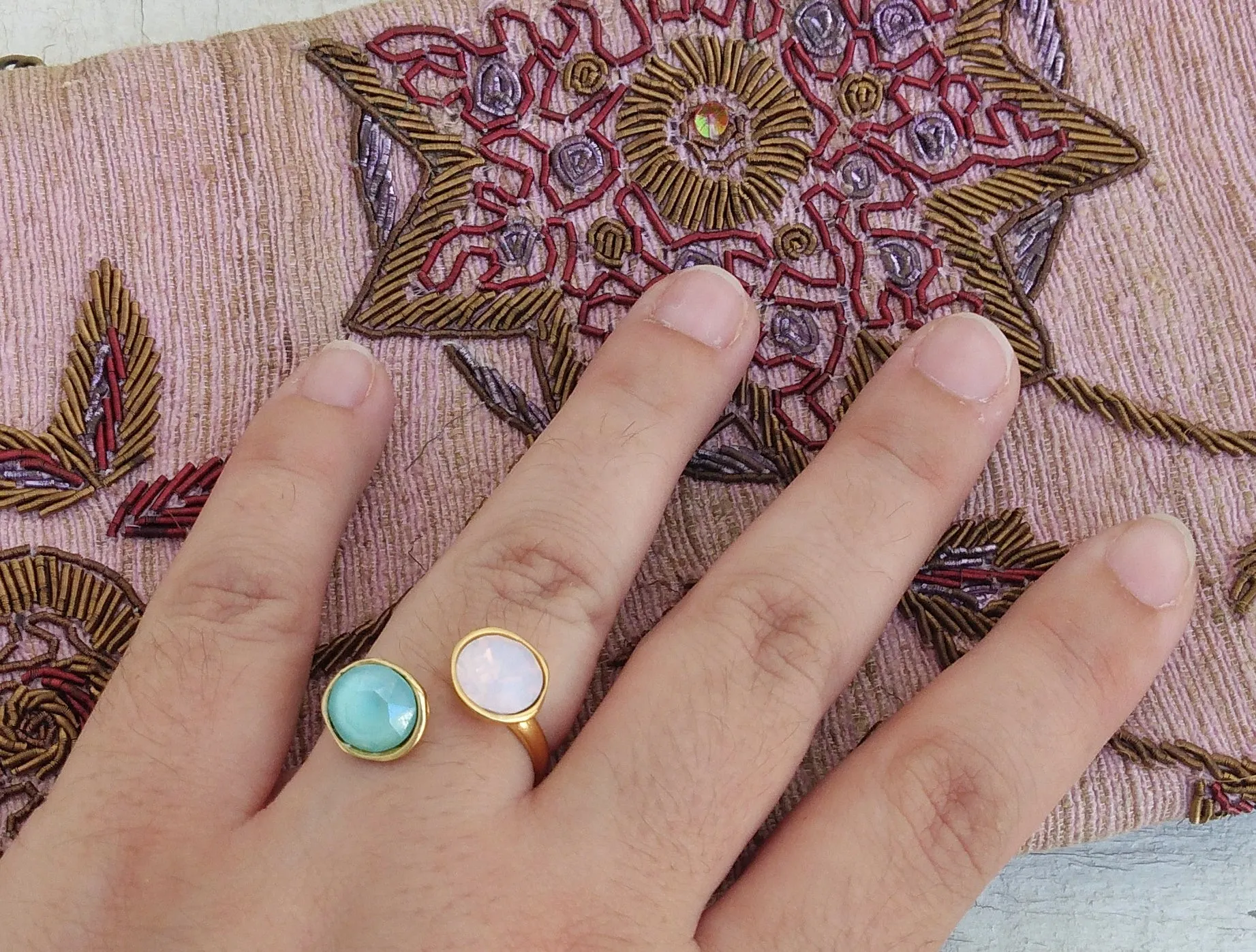 Open Stone Ring, Silver Or Gold Plated Bronze Ring With Crystals