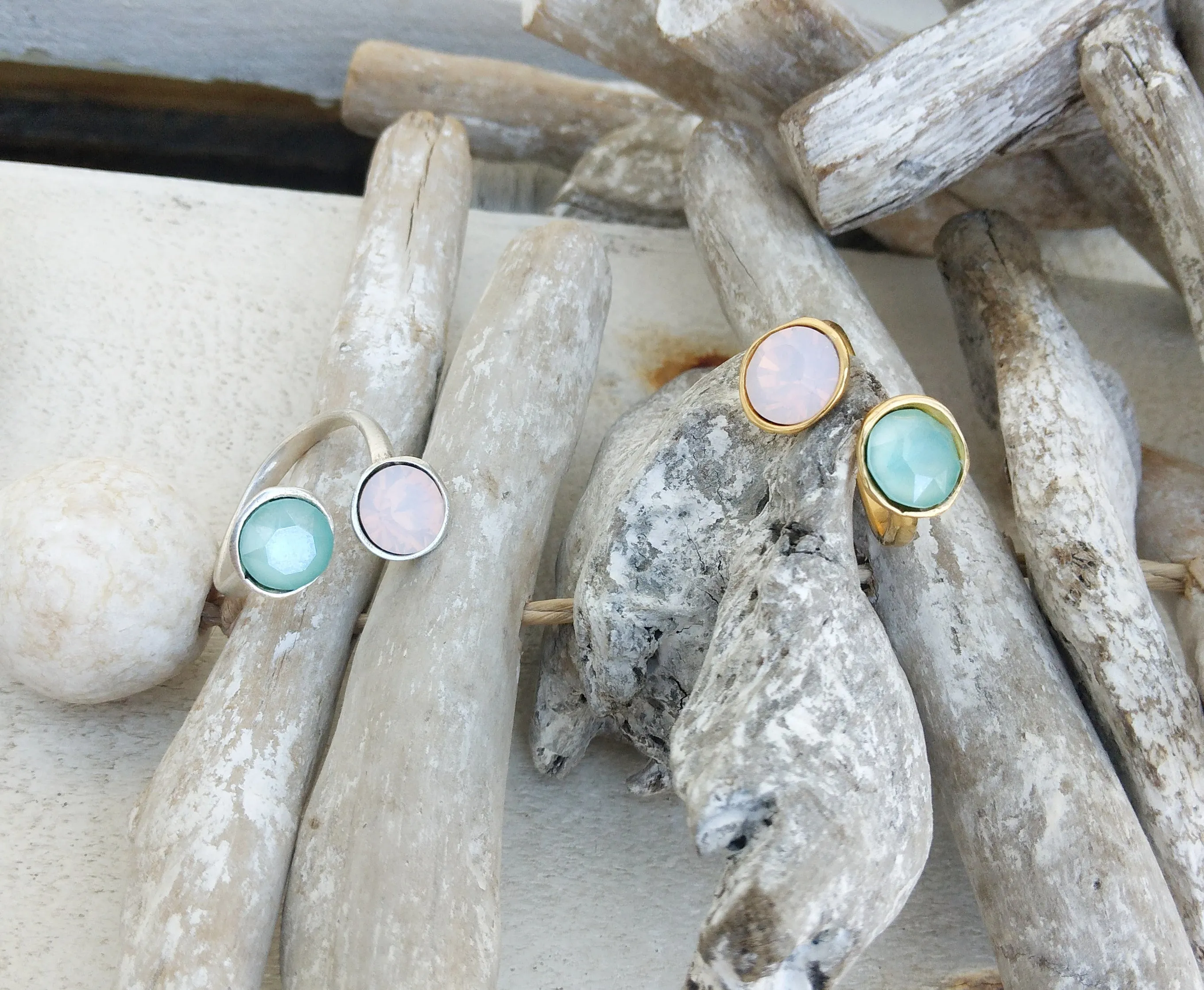 Open Stone Ring, Silver Or Gold Plated Bronze Ring With Crystals