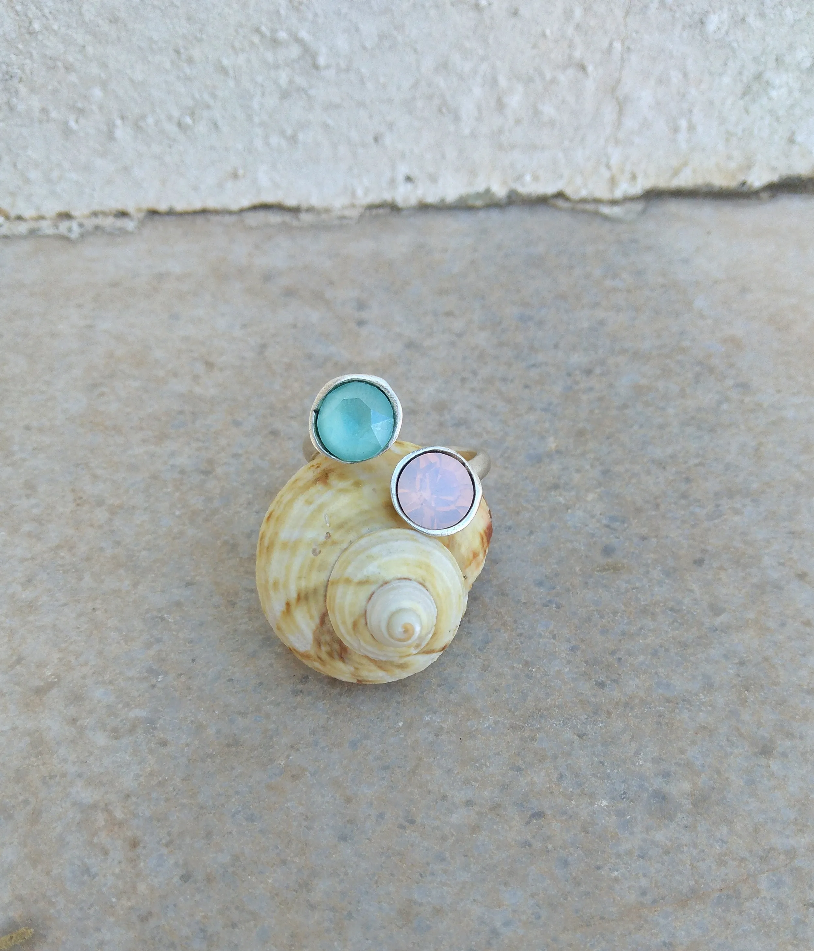 Open Stone Ring, Silver Or Gold Plated Bronze Ring With Crystals