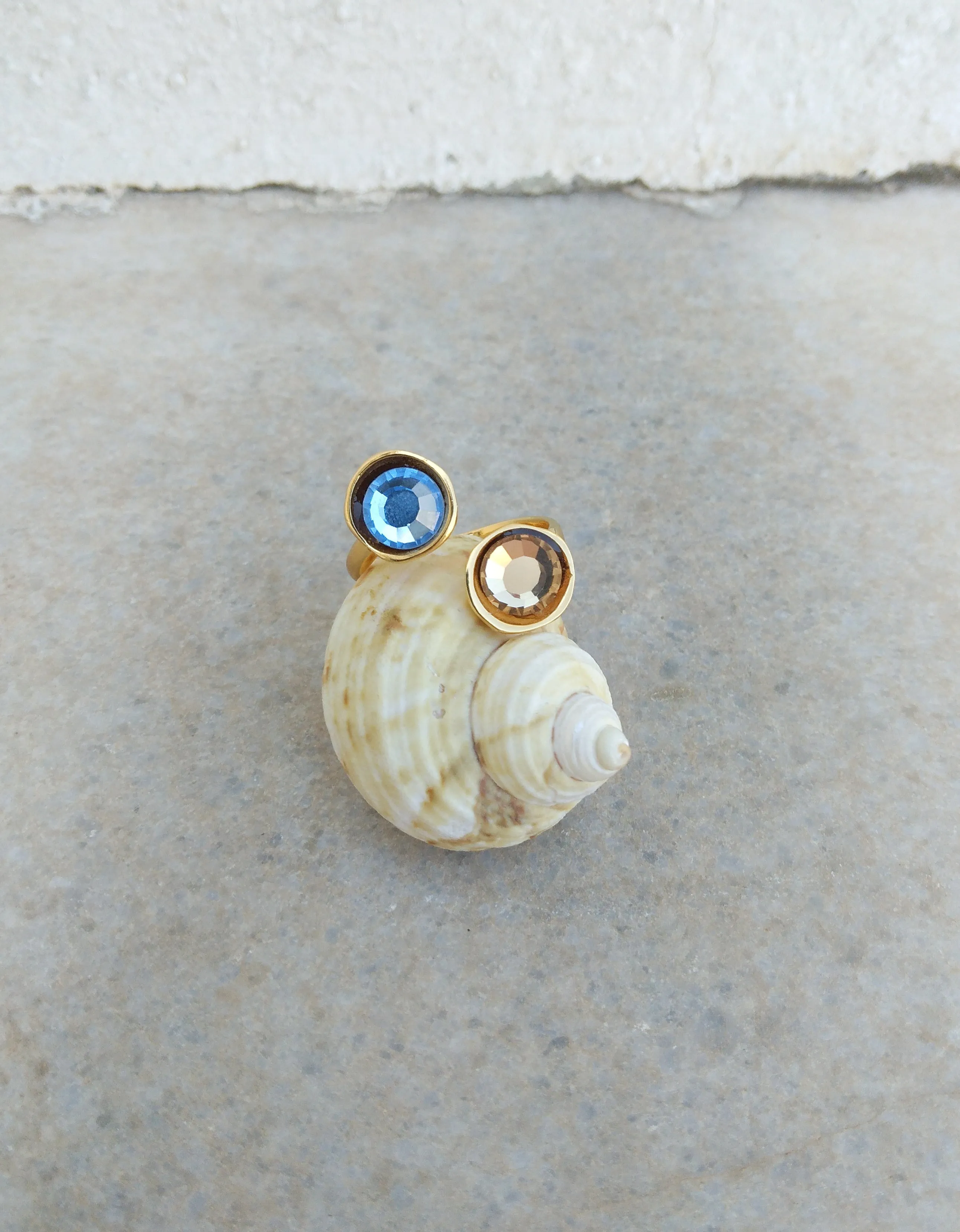 Open Stone Ring, Silver Or Gold Plated Bronze Ring With Crystals