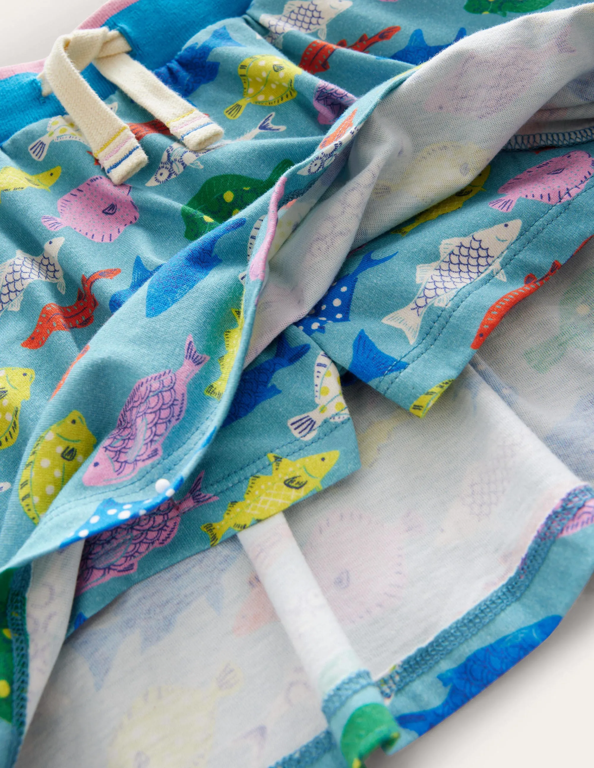 Printed Jersey Skort-Aqua Sea Blue Fish