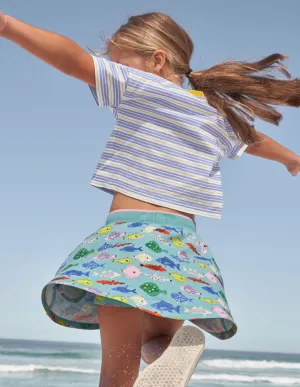 Printed Jersey Skort-Aqua Sea Blue Fish