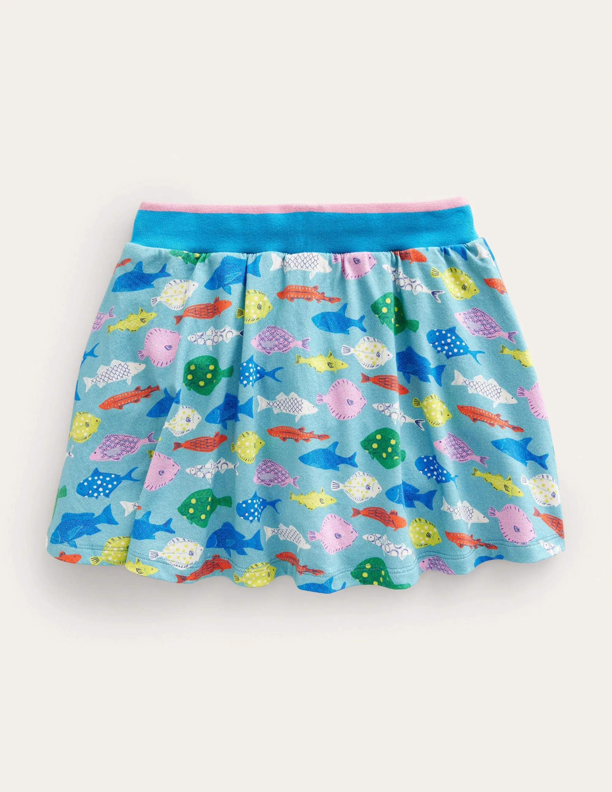 Printed Jersey Skort-Aqua Sea Blue Fish