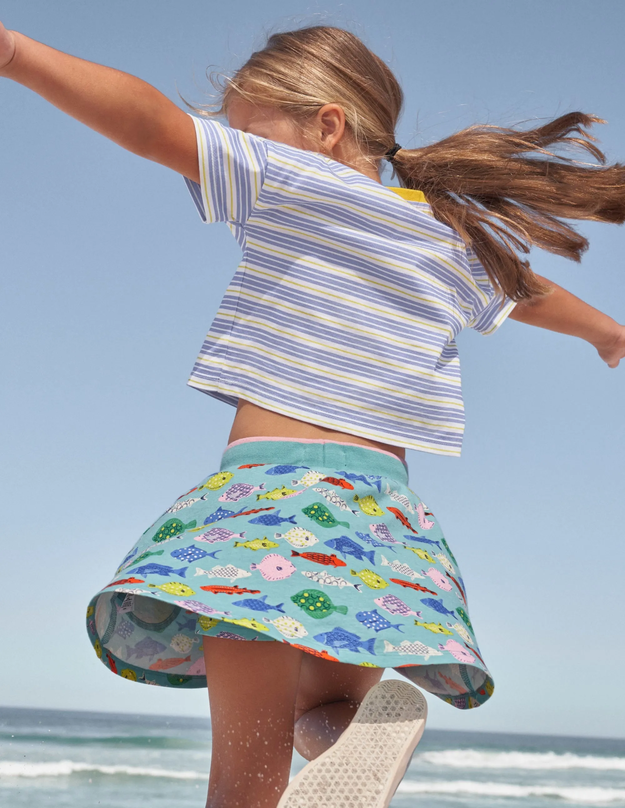 Printed Jersey Skort-Aqua Sea Blue Fish