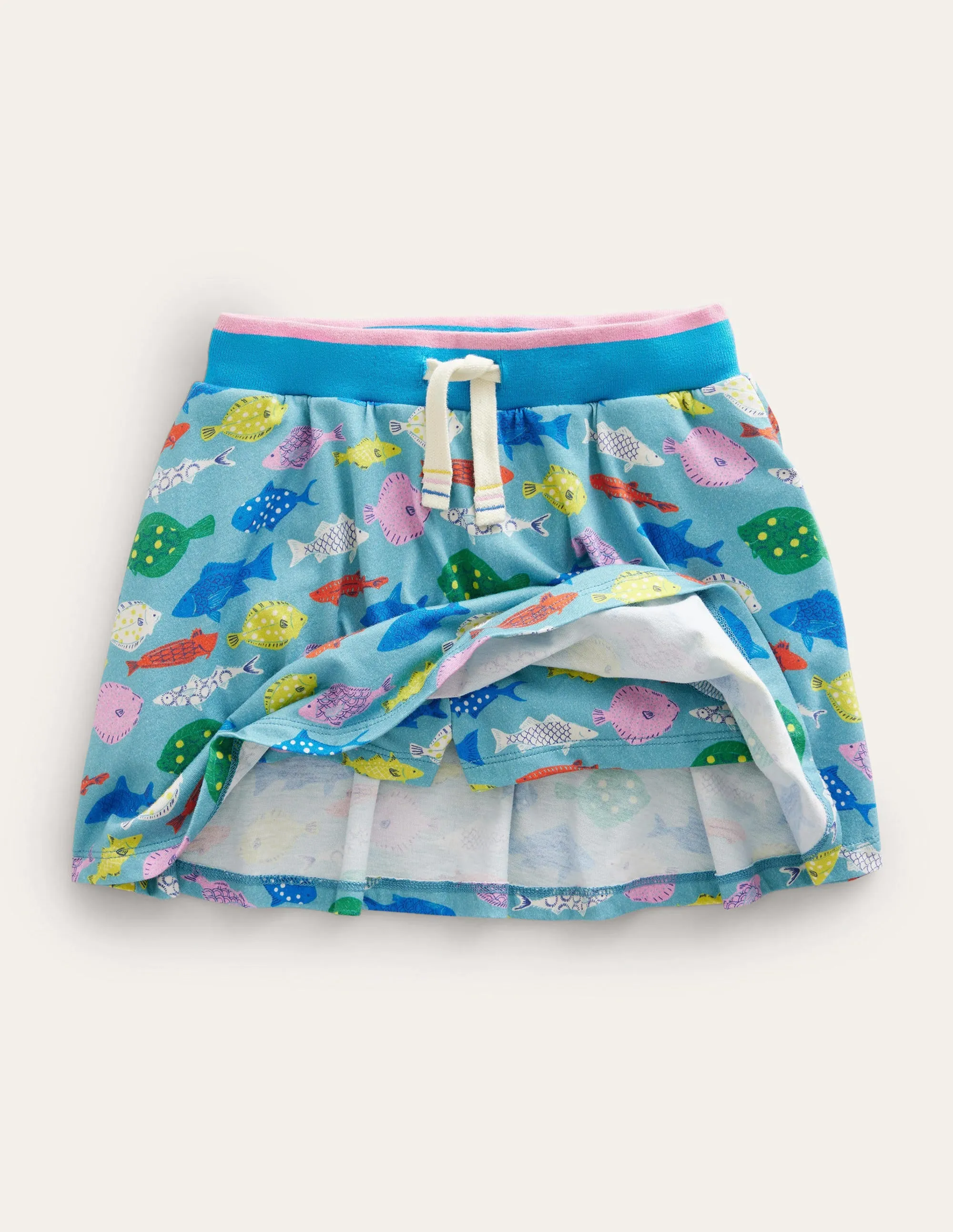 Printed Jersey Skort-Aqua Sea Blue Fish