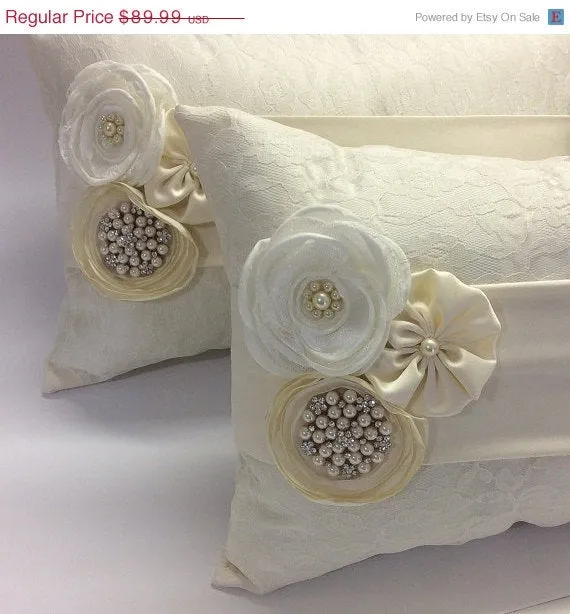 Set of 2 kneeling pillows lace wedding ring pillow//wedding pillow